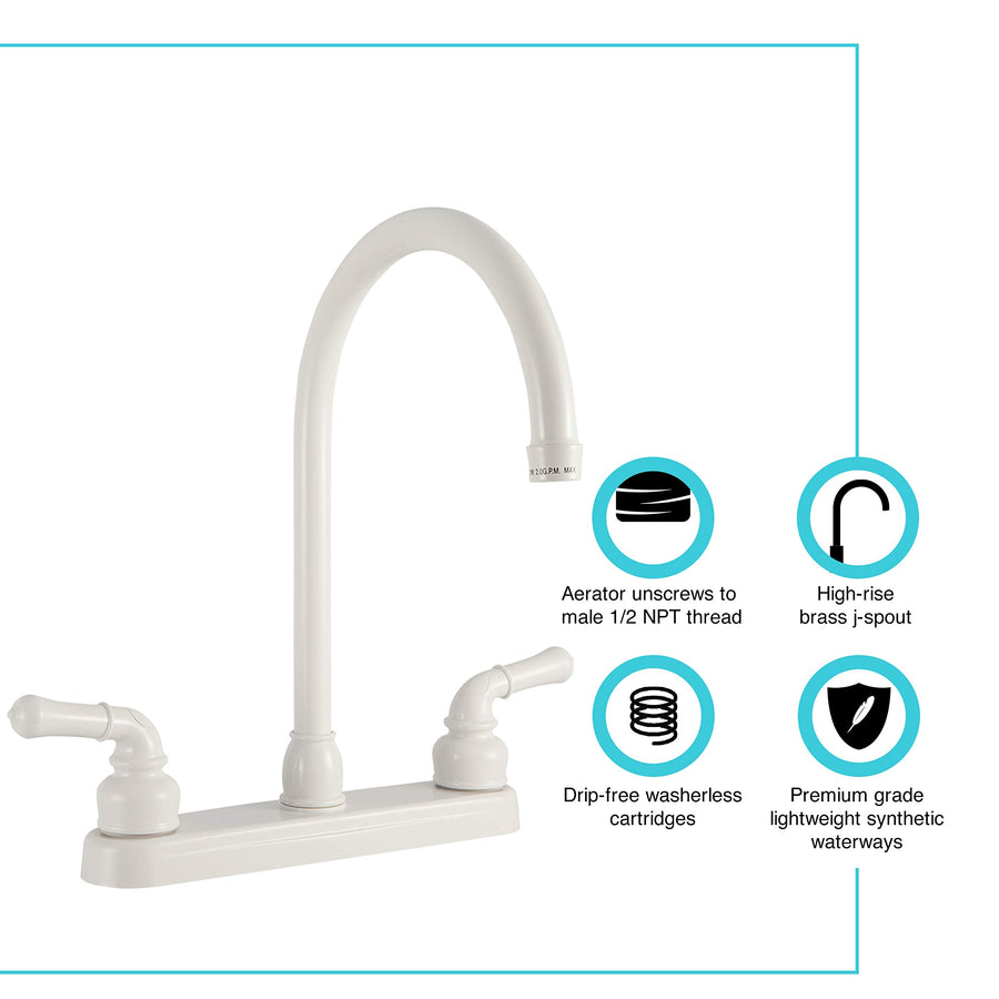 Dura Faucet RV J-Spout Kitchen Sink Faucet DF-PK330HC-WT (White)