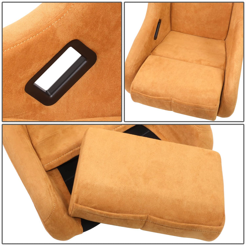 NRG Innovations Universal Fixed Back NRG-FRP-303TN-PRISMA Bucket Racing Seat for 5-Point Harnesses, Size M, Tan Alcantara Material, 22" W X 34" H X 16" D