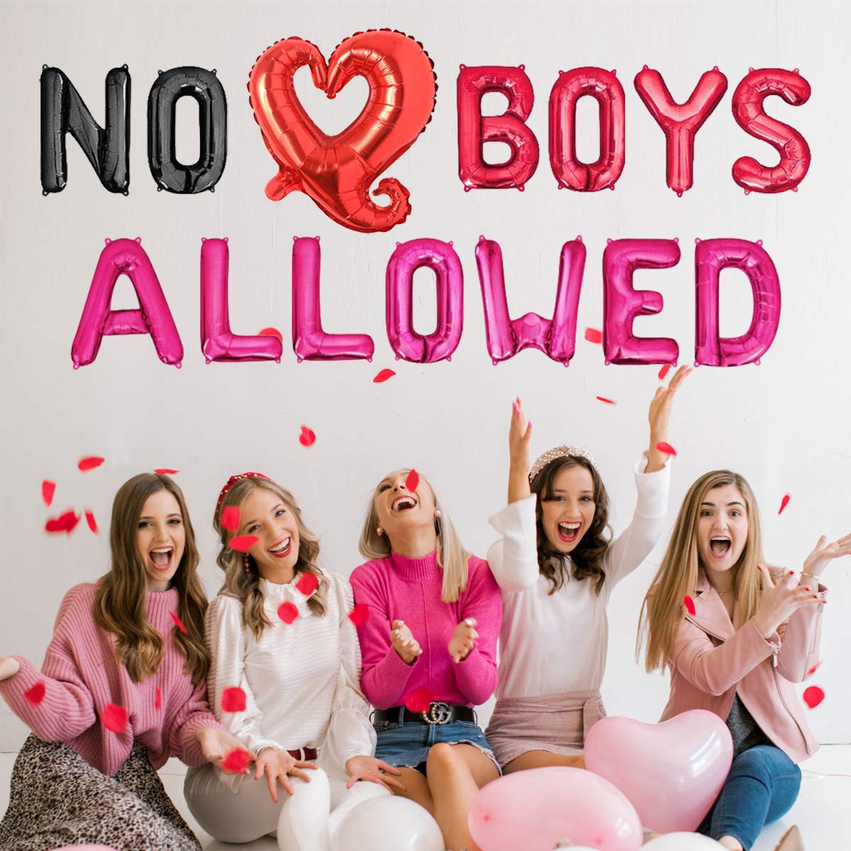 Party Decorations No Boys Allowed Balloon Banner Heart Balloon for Girls Night Party Decorations, pajama party, Sleepover Slumber Party Decoration