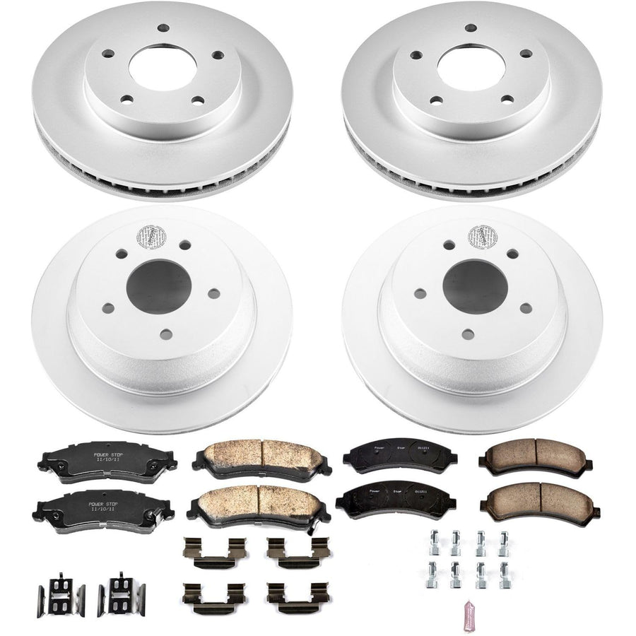 Power Stop Coated CRK2006 Brake Rotor and Ceramic Brake Pads- Front & Rear For Chevrolet Blazer 1998-2005 | GMC Jimmy 1998-2001 [Vehicle Specific]