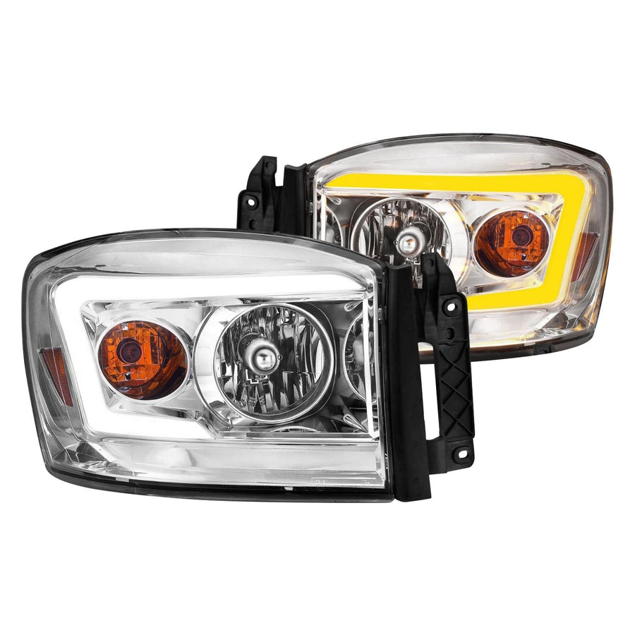 06-09 Dodge RAM 1500/2500/3500 ANZO USA Aridex Headlights Chrome Housing/Clear Lens (w/Switchback Light Bars) (111527)