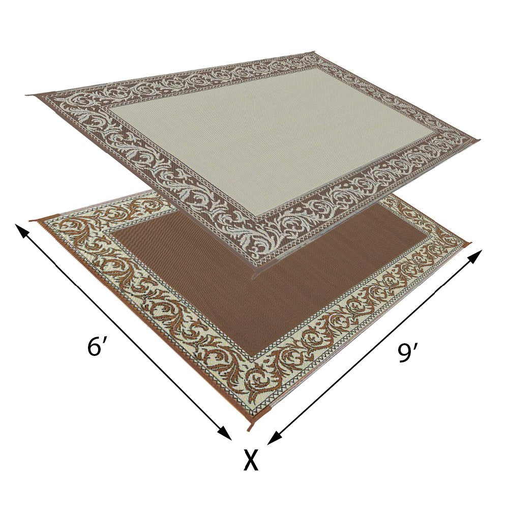 Ming's Mark Reversible RD7 Stylish Patio Camping Mat - 6' x 9', Brown/Beige
