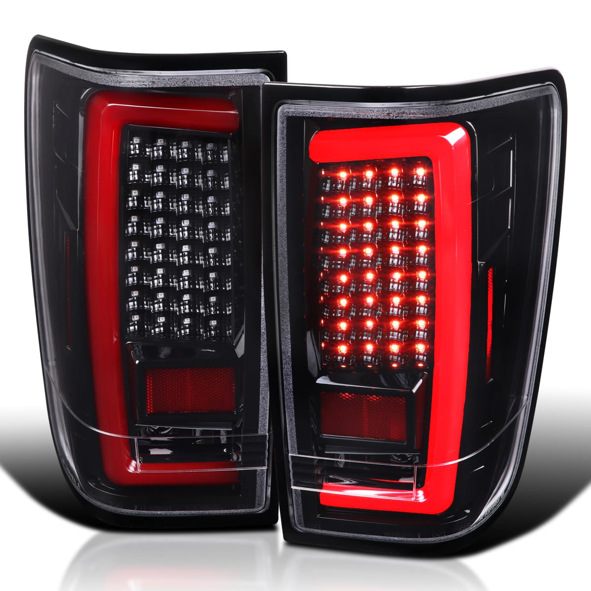 Pearl Black SPEC-D TUNING LED Tail Lights w/Red LED Light Bar Compatible with 2004-2015 Nissan Titan, Left + Right Pair Assembly