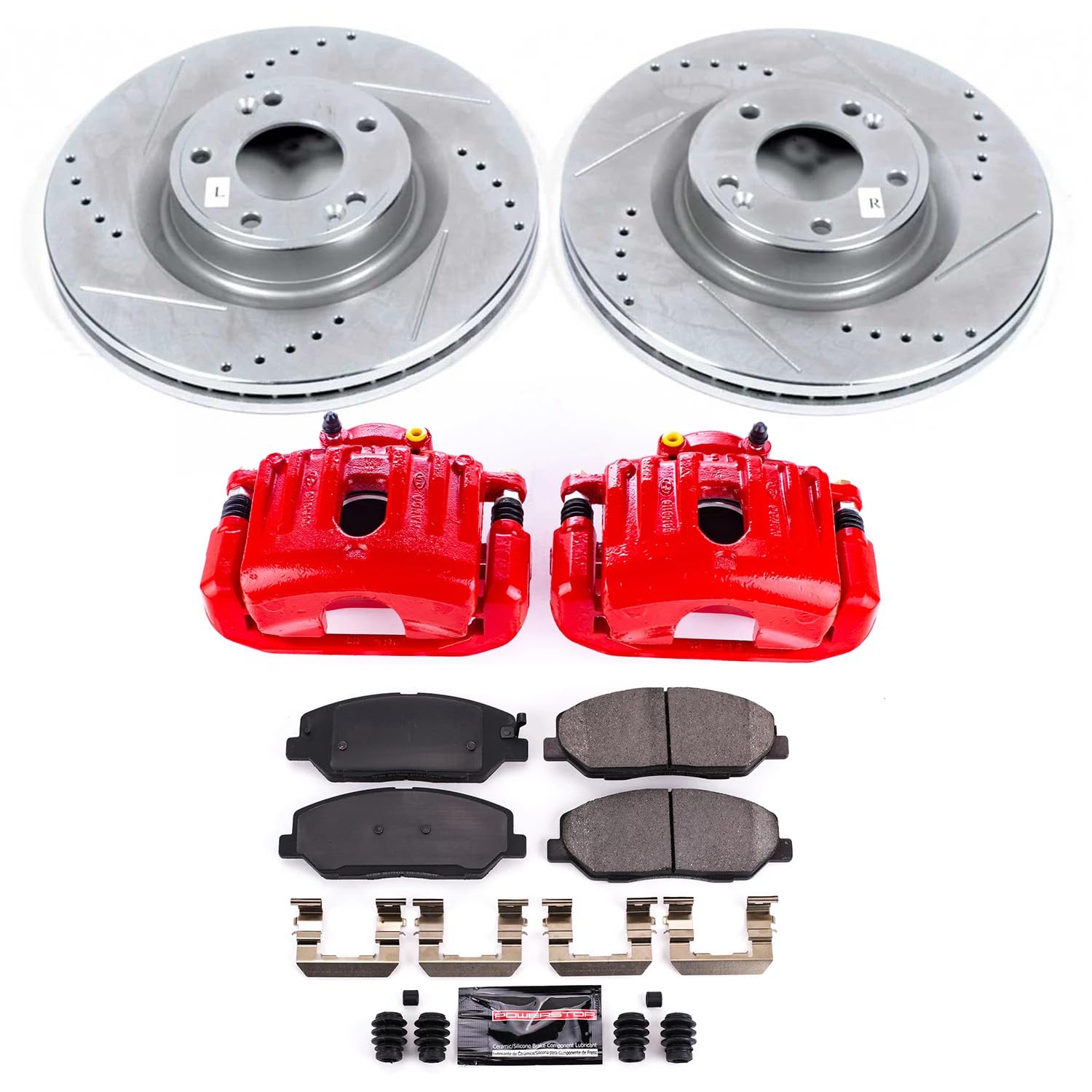 Power Stop Z23 Daily Driver KC5921 Front Brake Caliper Kit-Drilled/Slotted Brake Rotor, Brake Pads & Calipers For Hyundai Genesis 2009-2011 [Model Specific]