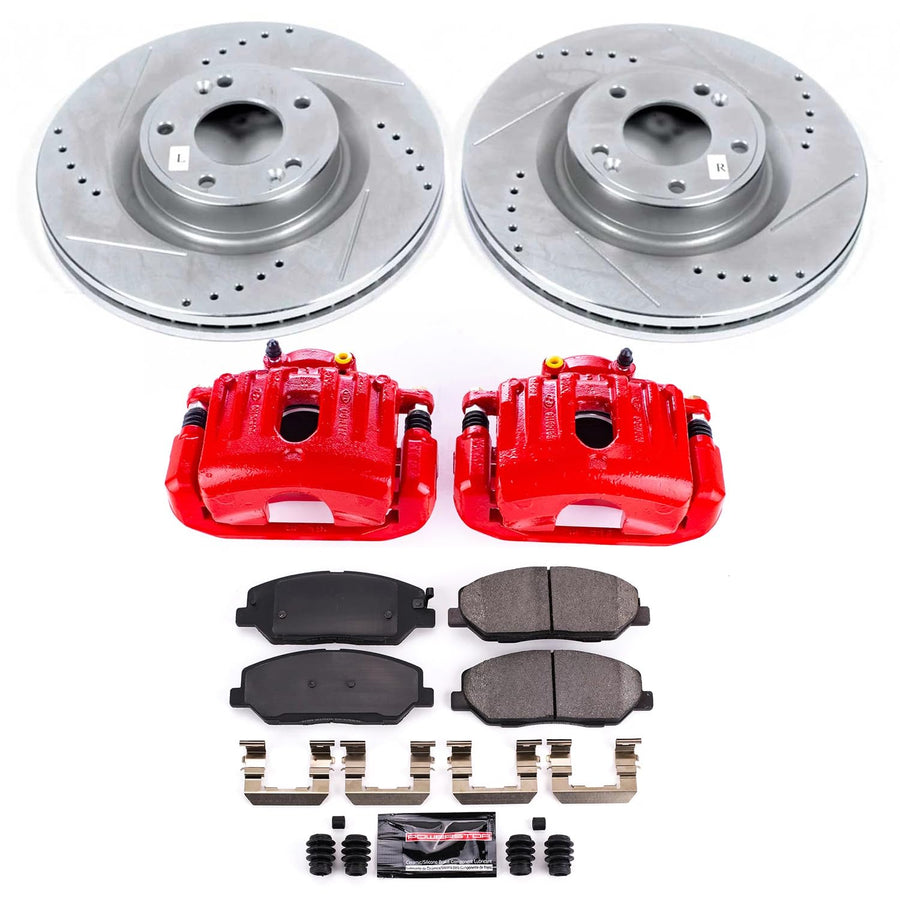 Power Stop Z23 Daily Driver KC5921 Front Brake Caliper Kit-Drilled/Slotted Brake Rotor, Brake Pads & Calipers For Hyundai Genesis 2009-2011 [Model Specific]