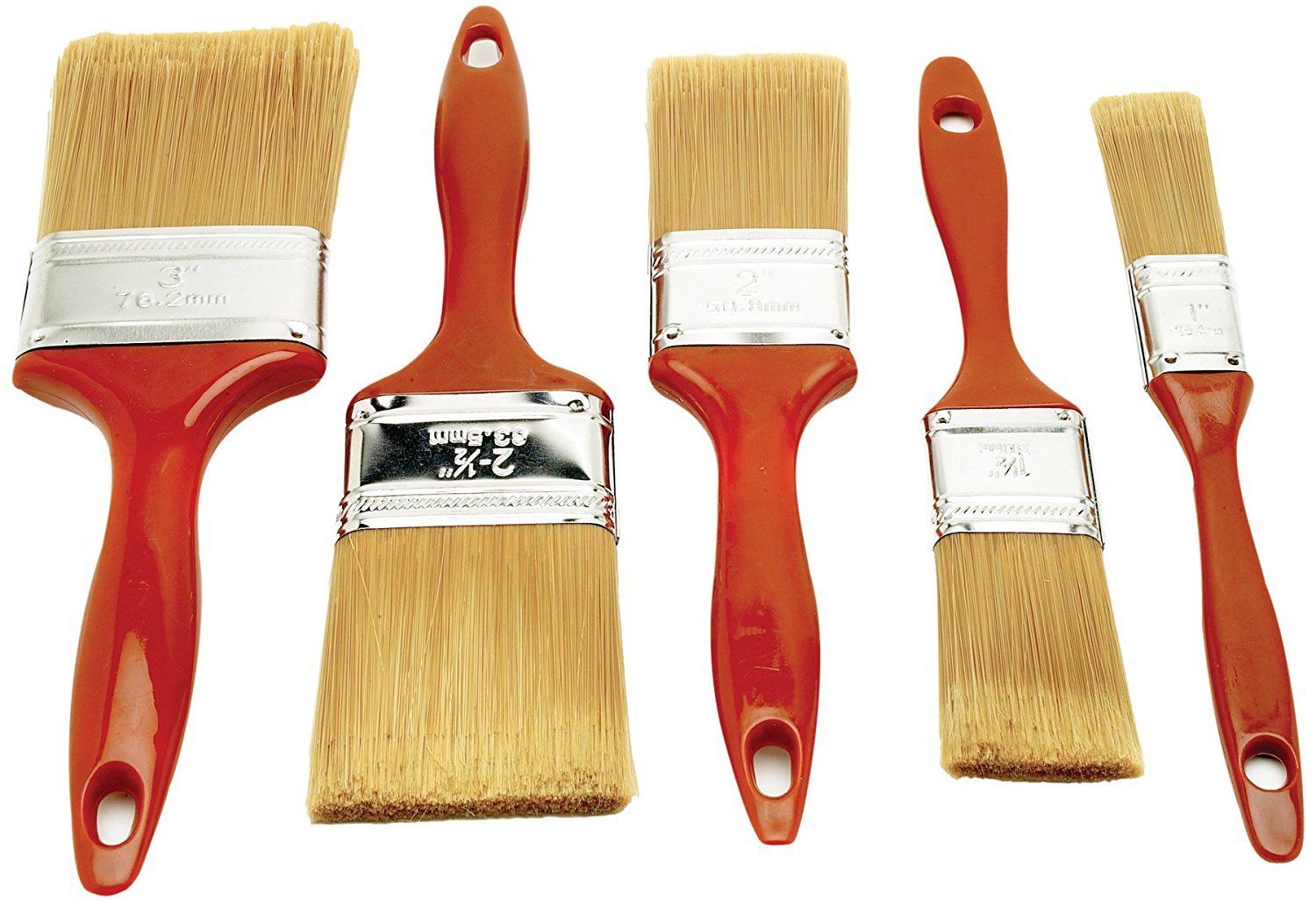 5-Piece Performance Tool Polyester Paint Brush Set with Sizes 1-Inch, 1-1/2-Inch, 2-Inch, 2-1/2-Inch and 3-Inch and Durable Plastic Handles for Precision Cutting and Carving