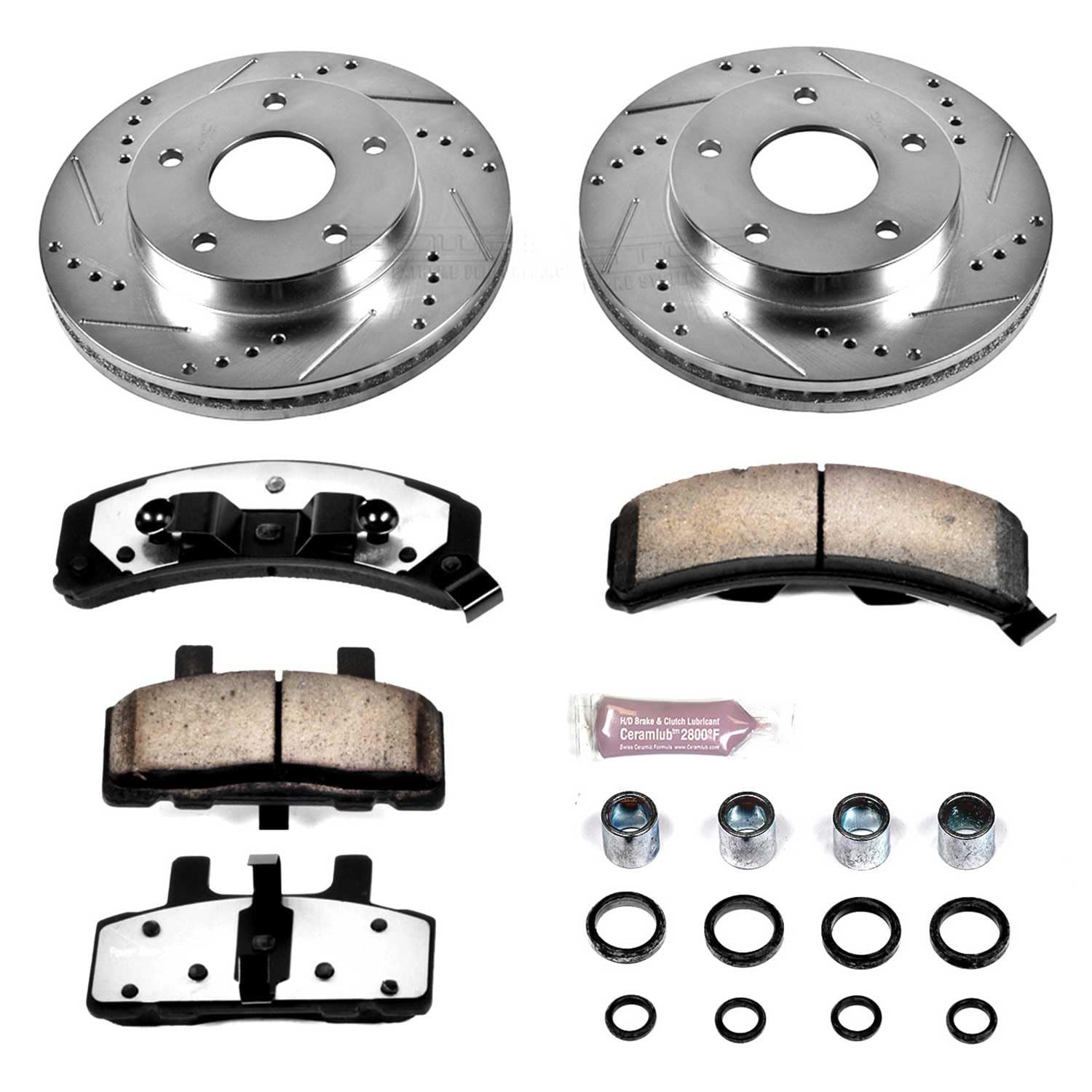 Rear Brake Kit Power Stop For 1979 1980 1981 1982 1983 1984 1985 Oldsmobile Toronado - Truck & Tow Carbon Fiber Ceramic Brake Pads & Drilled and Slotted Rotors Replacement, K3003-36