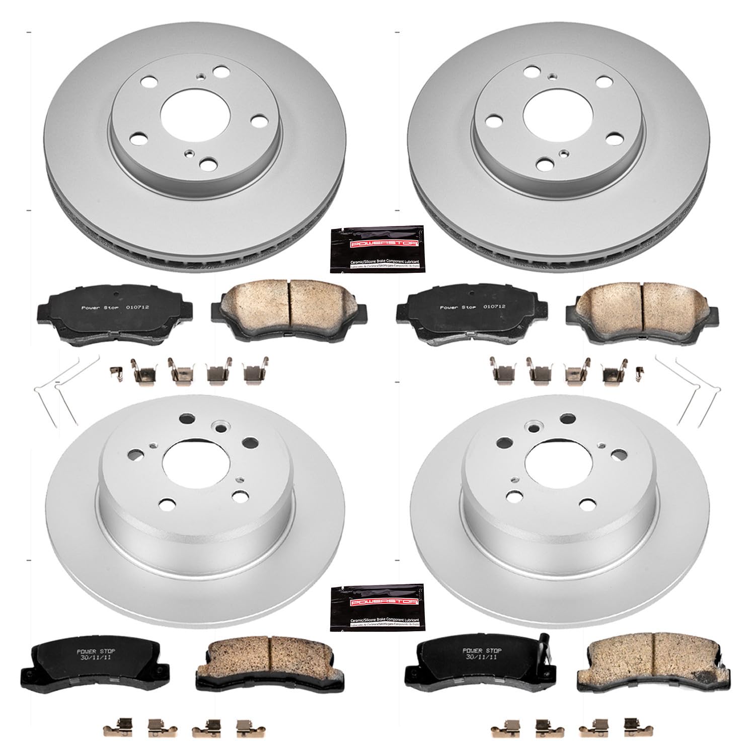 Power Stop CRK2776 Brake Rotor & Coated Ceramic Brake Pads- front & rear For Lexus ES300 1992-1996, Toyota Camry 1992-1996 [Model Specific]