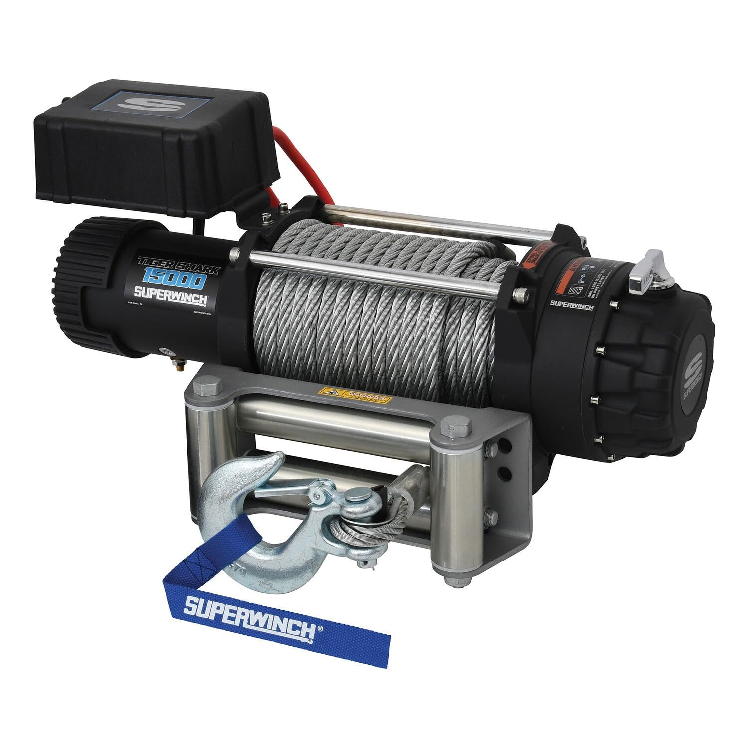 Tiger Shark SUPERWINCH, 15000 lb Capacity, Roller Fairlead, 7/16 in x 82 ft Steel Rope, 12V, Kit