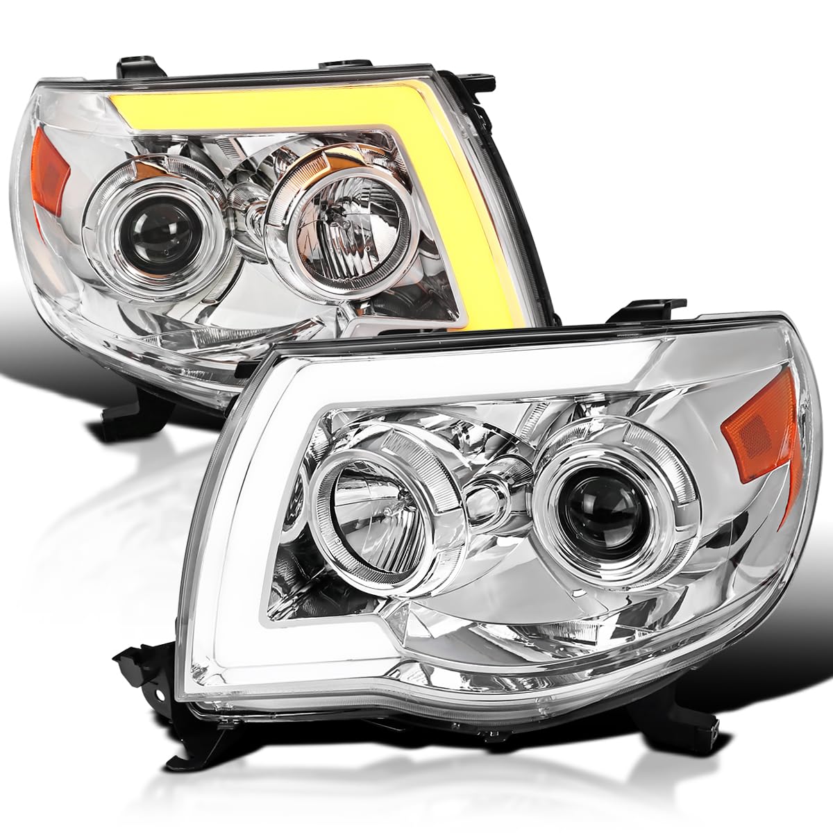 LED Tube Projector Headlights SPEC-D TUNING with Sequential Switchback Signal Compatible with 2005-2011 Toyota Tacoma, Left + Right Pair Headlamps Assembly