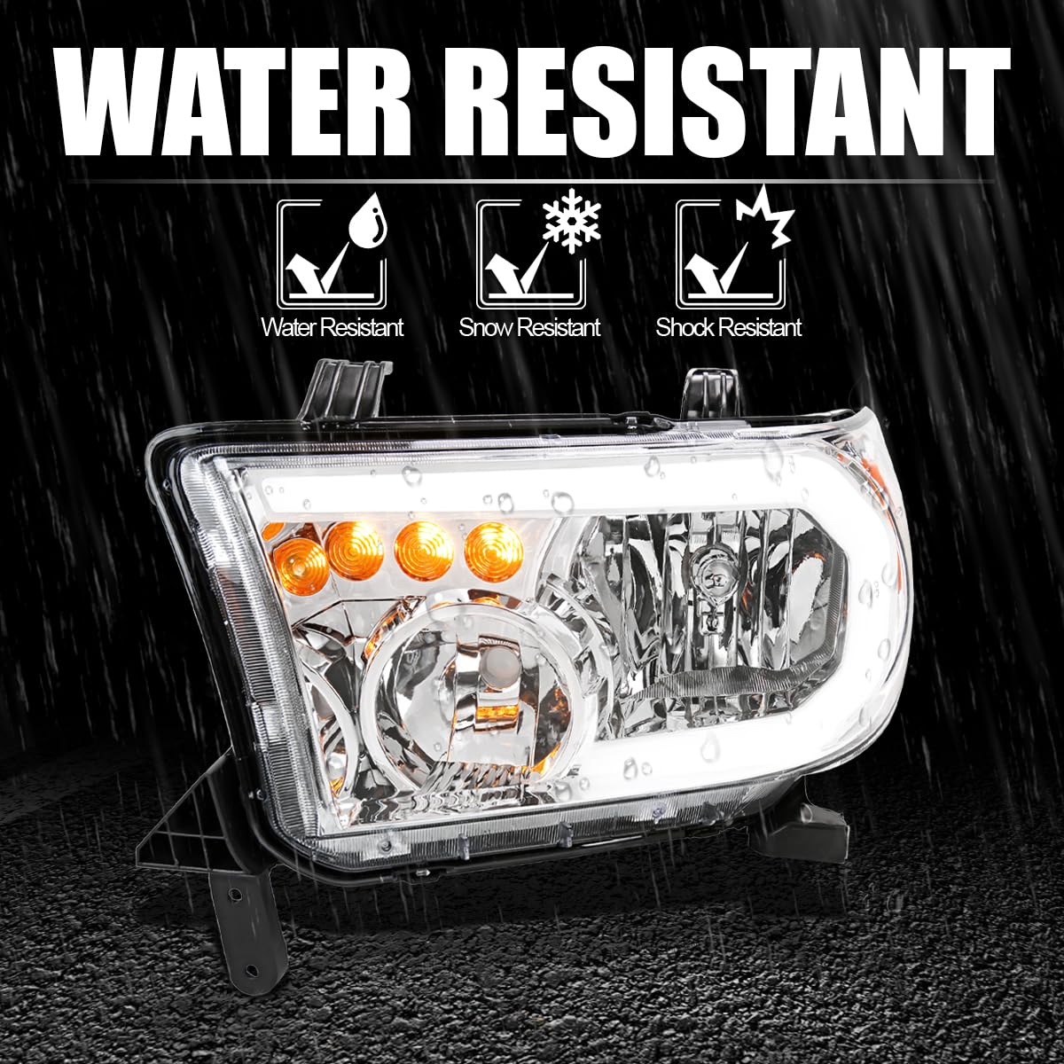 Chrome Headlights SPEC-D TUNING w/LED Tube Compatible with 2007-2013 Toyota Tundra, Left + Right Pair Headlamp Assembly
