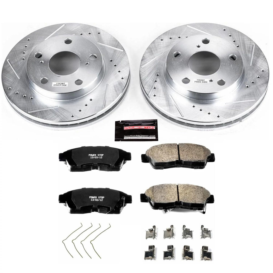 Power Stop K1052 Z23 Carbon Fiber Brake Pads with Drilled & Slotted Brake Rotors Kit For Toyota Camry 1992-2001 [4 Cylinder Model Specific]