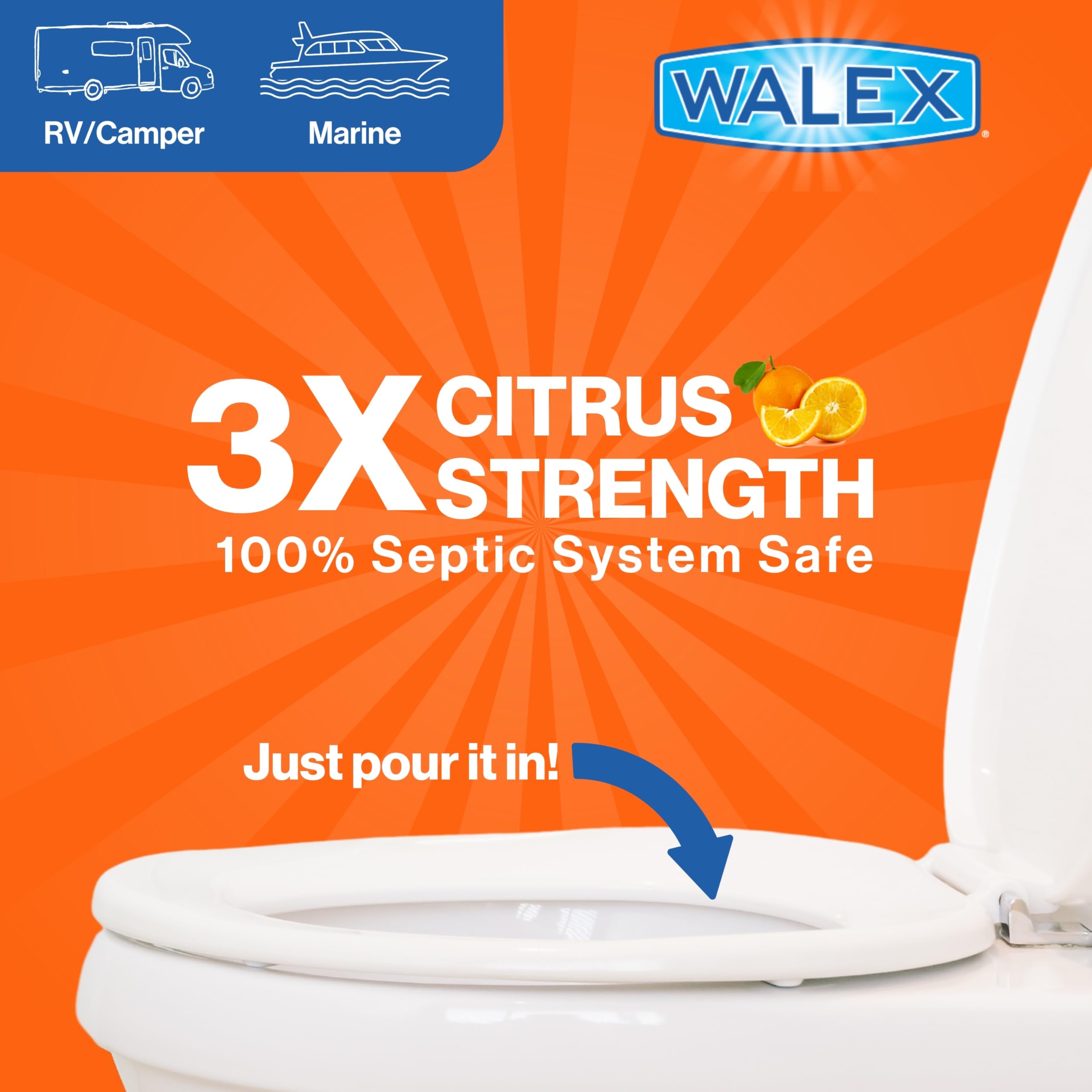 Citra-Fresh Walex Liquid Holding Tank Treatment for RV, Camper & Marine - Black Water Tank Deodorizer for Rapid Breakdown of Waste & Toilet Paper, Biocide-Free, Septic Tank Safe, 32oz