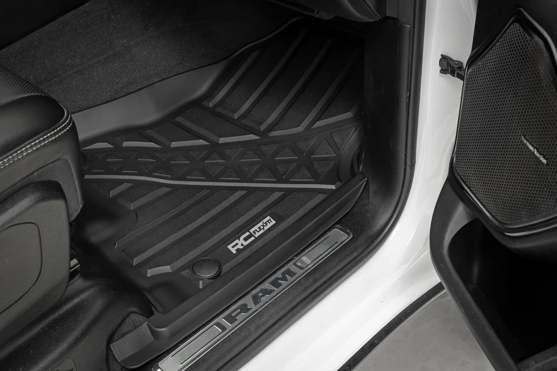 Rough Country Front Flex-Fit Floor Mats for Ram 1500 (2019-2024)/1500 TRX (2021-2024) Crew Cab - Custom All-Weather Non-Slip TPE Liners with Spill Saver Lip