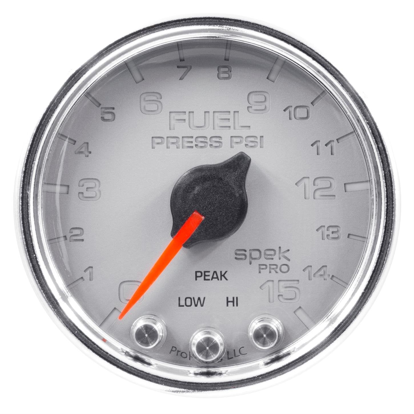 Gauge AUTO METER P31521 Fuel Press (Spek-Pro Gauge, 2 1/16", 15Psi, Stepper Motorwith Peak & Warn, Slvr/Chrm, Spek-Pro)