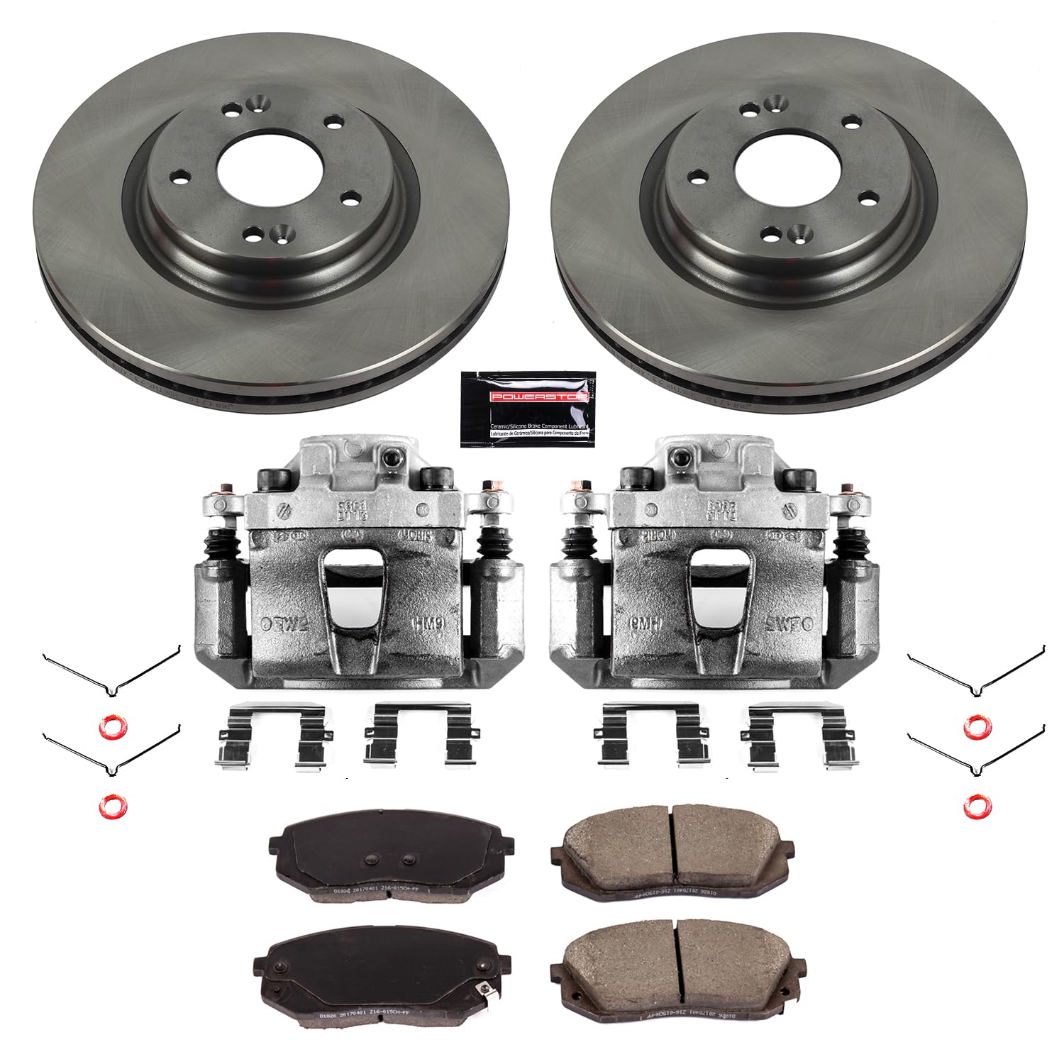 Power Stop Autospecialty KCOE7353 Front Caliper Brake Kit- Brake Rotors, Ceramic Brake Pads and Brake Calipers For Hyundai Kona Electric, Hyundai Sonata, Kia Niro EV, Kia Optima [Model Specific]
