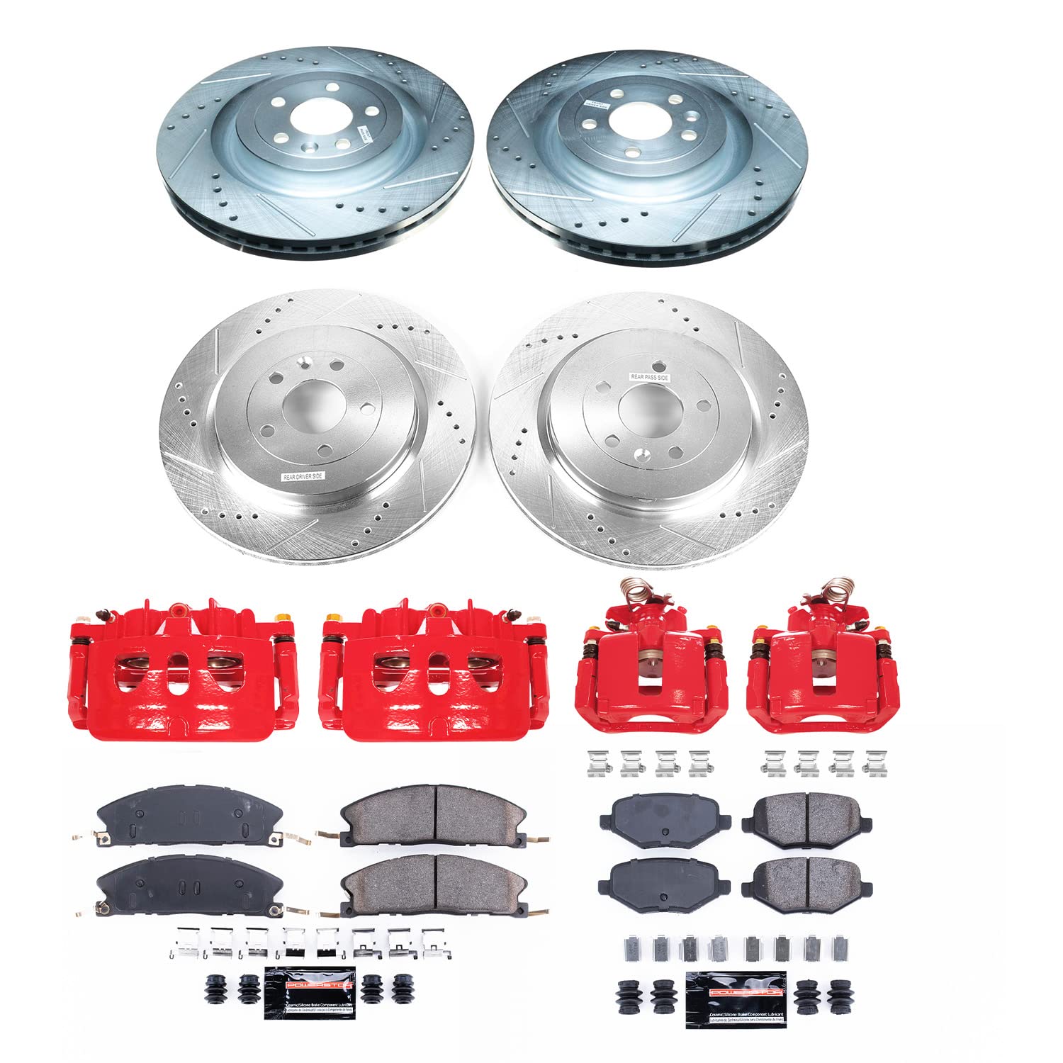 Power Stop K8972 Front and Rear Carbon-Fiber Ceramic Brake Pad and Drilled and Slotted Rotor Z23 Daily Driver Kit