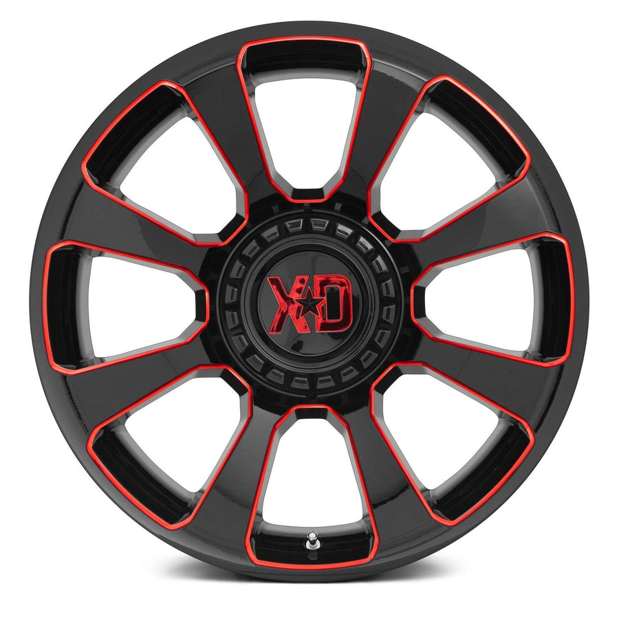 20x9 XD854 REACTOR, Bolt Pattern: 6x135/5.5, Offset: 18, GLOSS BLACK MILLED WITH RED TINT, set of 1