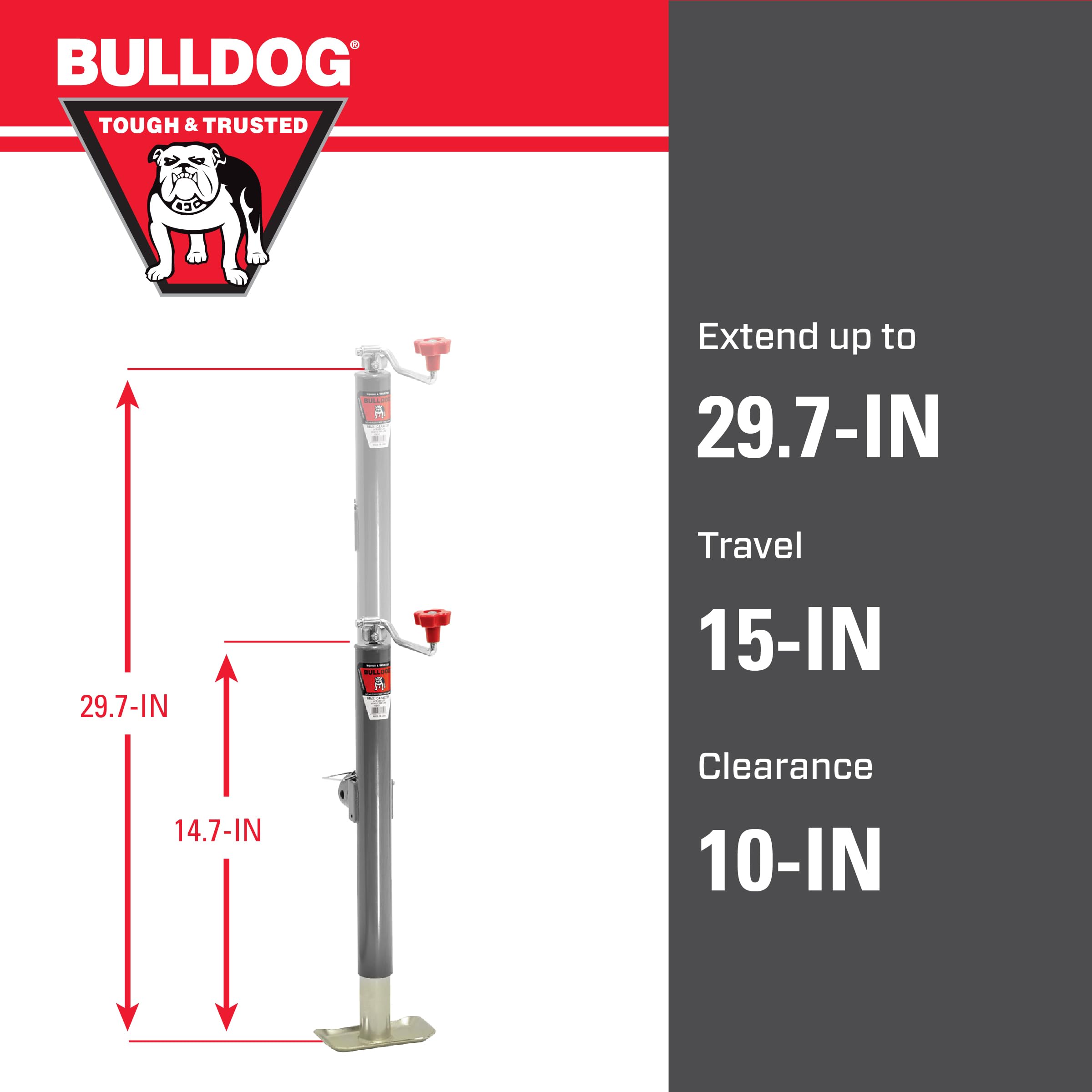 Round Bulldog 178151 Trailer Jack, Side Mount, 5,000 lbs. Lift Capacity, Topwind, Weld-On, Tubular Swivel, 15 Inch Travel