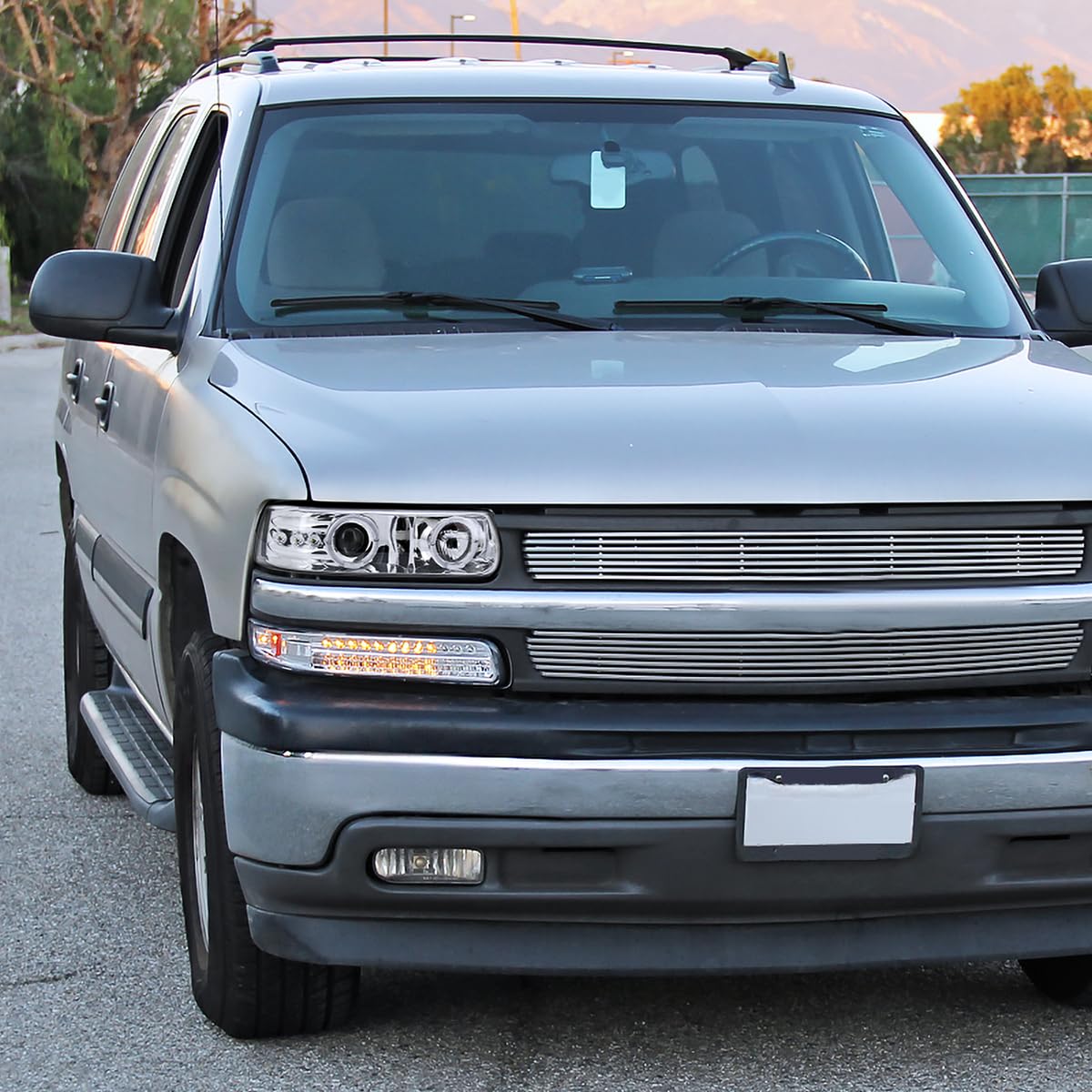 LED Halo Projector Headlights + LED Bumper Lights SPEC-D TUNING Compatible with 1999-2002 Chevy Silverado 1500 2500 3500, Left + Right Pair Headlamps Assembly