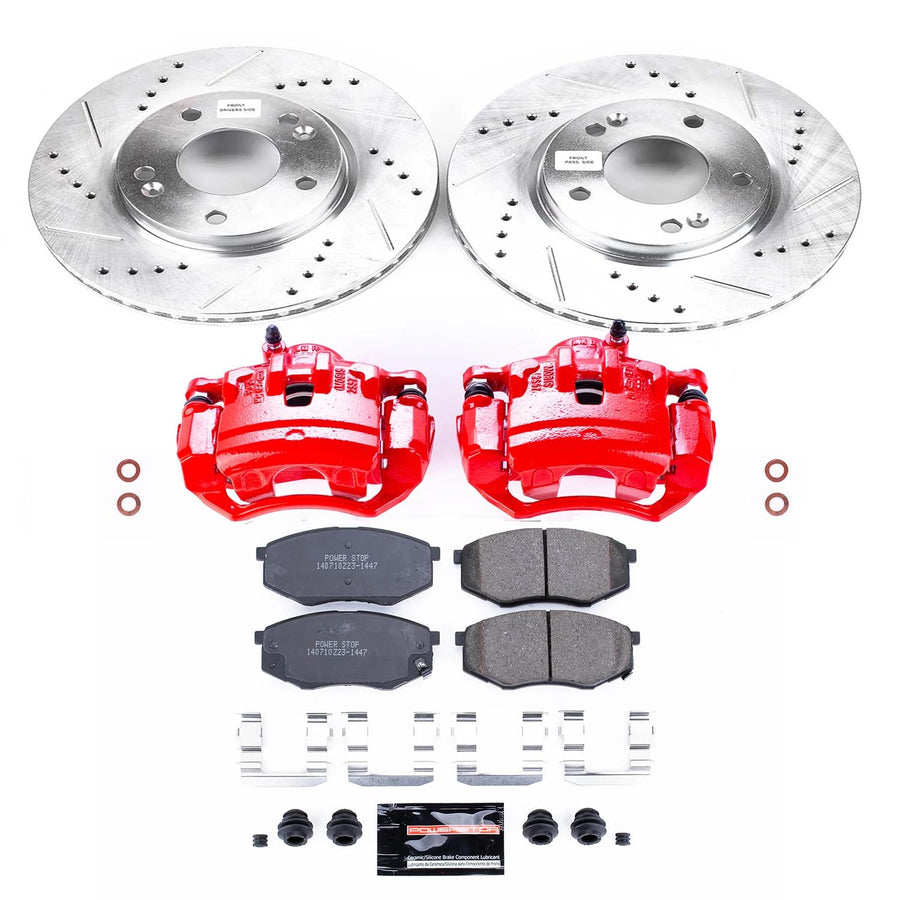 Power Stop Z23 Evolution KC5806 Front Brake Kit-Drilled/Slotted Rotors, Carbon Ceramic Brake Pads & Calipers For Hyundai Tucson 2010-2011, Kia Sportage 2011 [Model Specific]