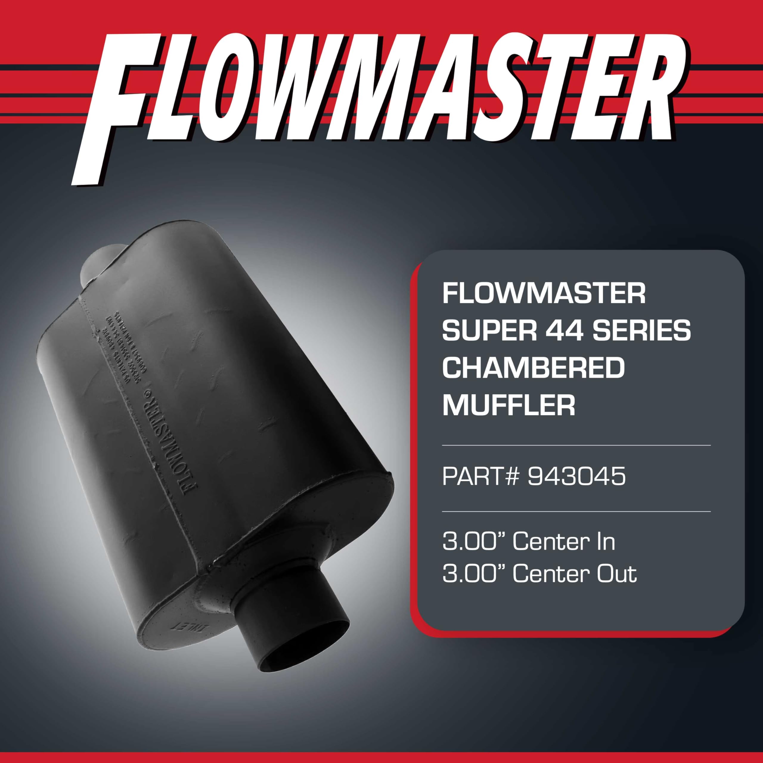 Flowmaster Super 44 Muffler Series – 3.00” - Center In/Center Out – Aggressive Sound – 16 Gauge Aluminized Steel – For Classic & Late Muscle Cars, Street Rods, Trucks, SUVs (943045)