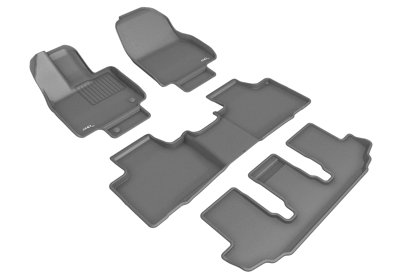 Complete Set 3D MAXpider Rubber Floor Mats for 2020-2021 Toyota Highlander 8-Seat Gasoline - Gray Custom Fit All-Weather Kagu Series (1st, 2nd & 3rd Row)