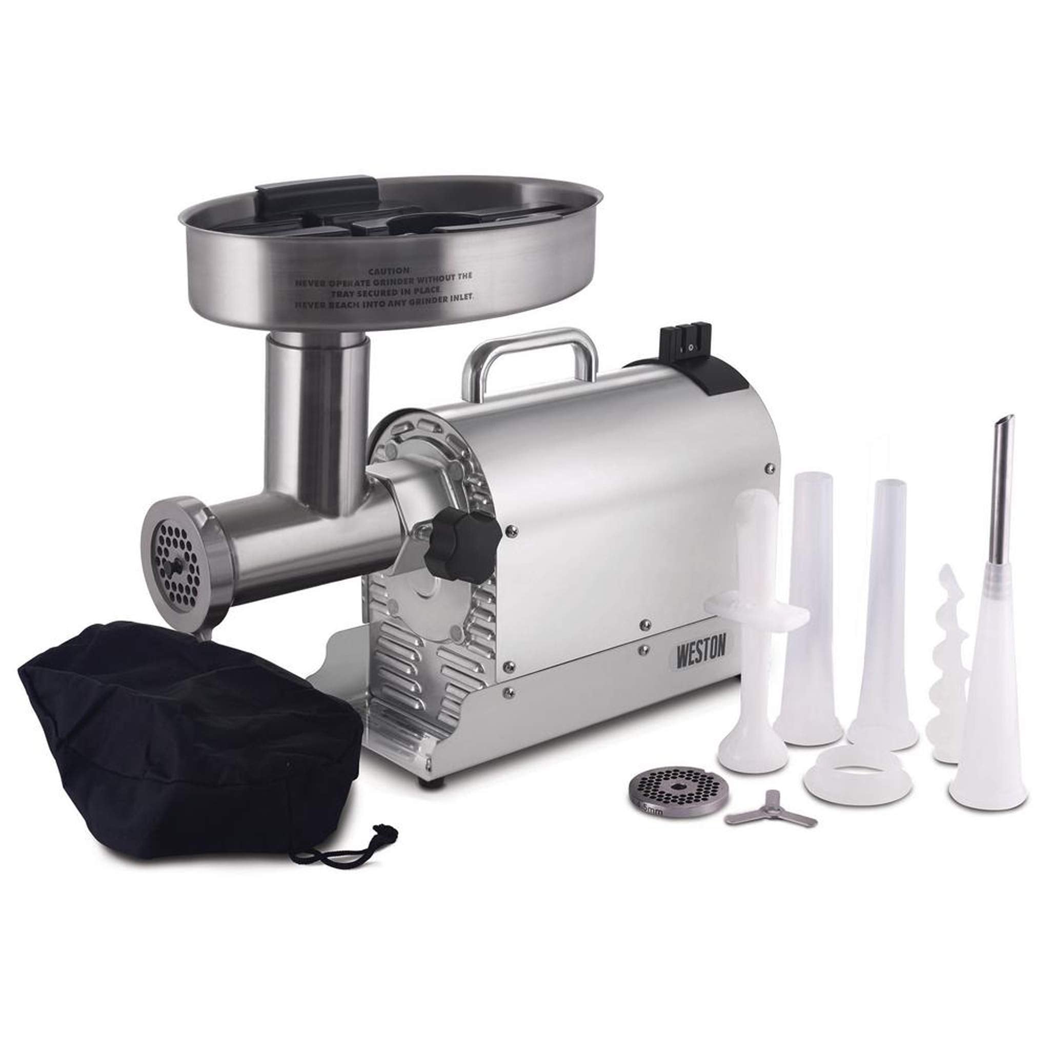 Weston Electric Pro Series Meat Grinder, Commercial Grade, 750 Watts, 1 HP, 9lbs. Per Minute, Stainless Steel (10-1201-W)