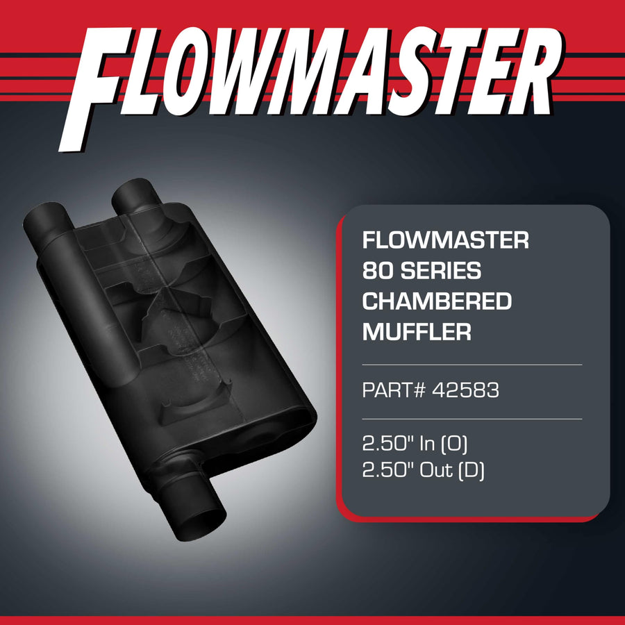 Flowmaster 80 Series Muffler Chambered – 2.50” - Offset In/Dual Out – Aggressive Sound – Aluminized Steel – Performance Exhaust for F-Body Vehicles (Camaro, Firebird, Trans Am) - Muscle Cars, 42583