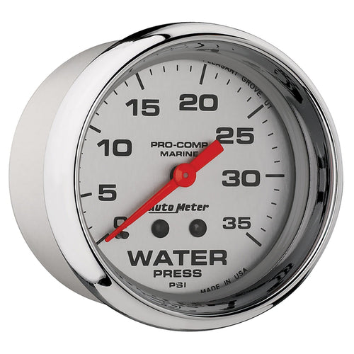 Water Press AutoMeter Gauge, 2 5/8", 35Psi, Mechanical, Marine Chrome (200773-35)