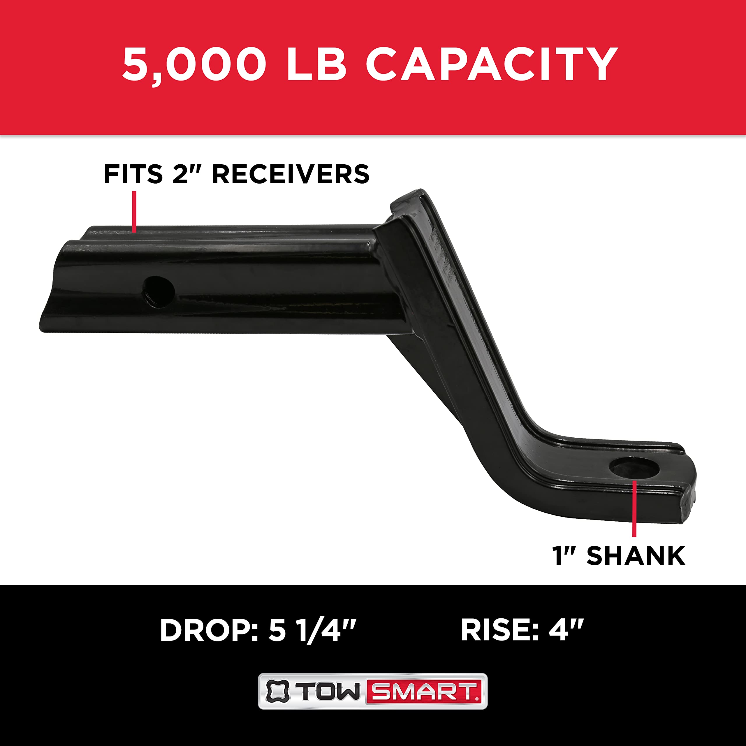 Class III TOWSMART, 5,000 lb., 5-1/4 in. Drop x 4 in. Rise x 1 in. Shank, X-Mount Trailer Hitch Ball Mount