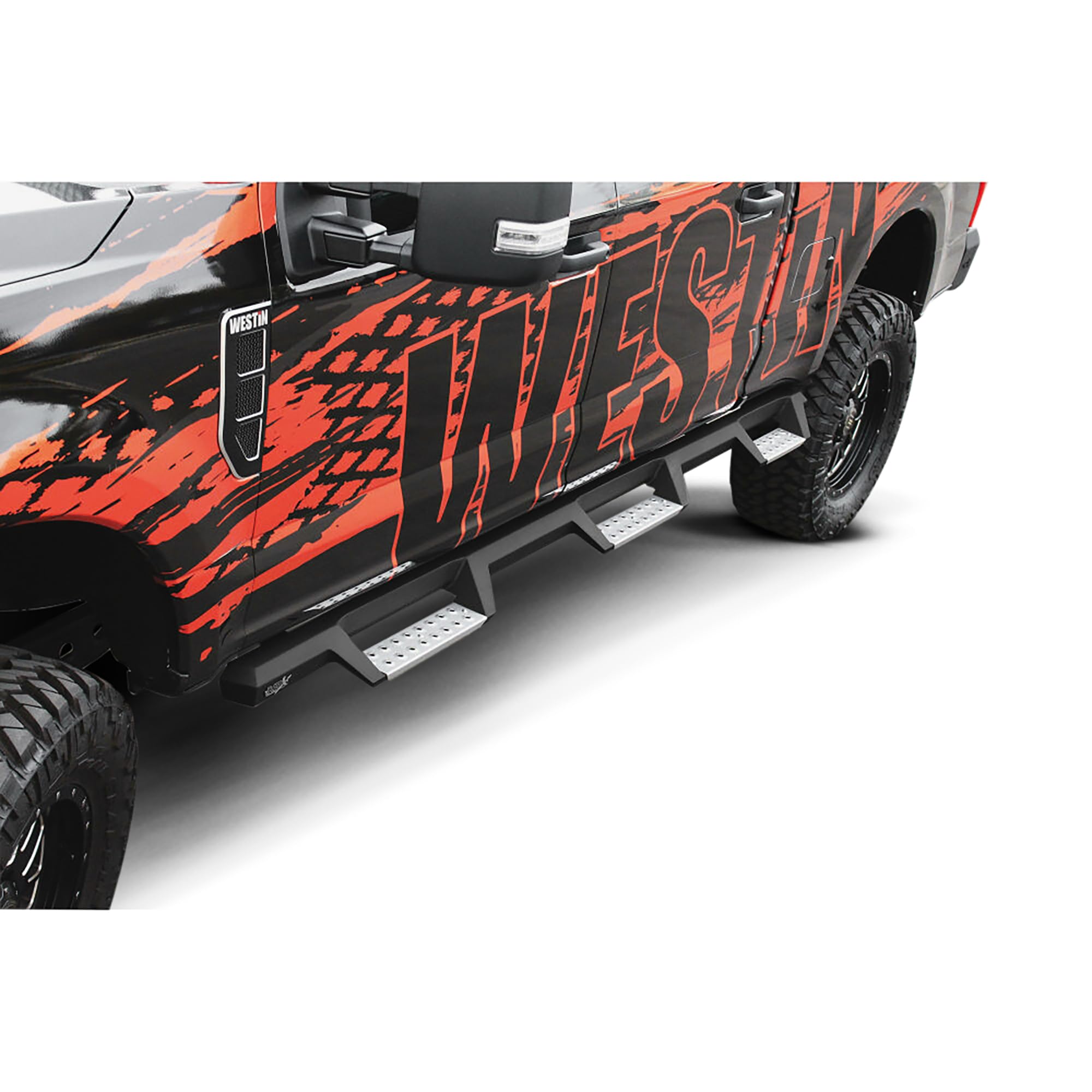 Westin HDX 56-5340252 Stainless Drop Wheel to Wheel Nerf Bars fits 2017-2022 F250 F350 Crew Cab 6'75" Bed Textured Black Pair