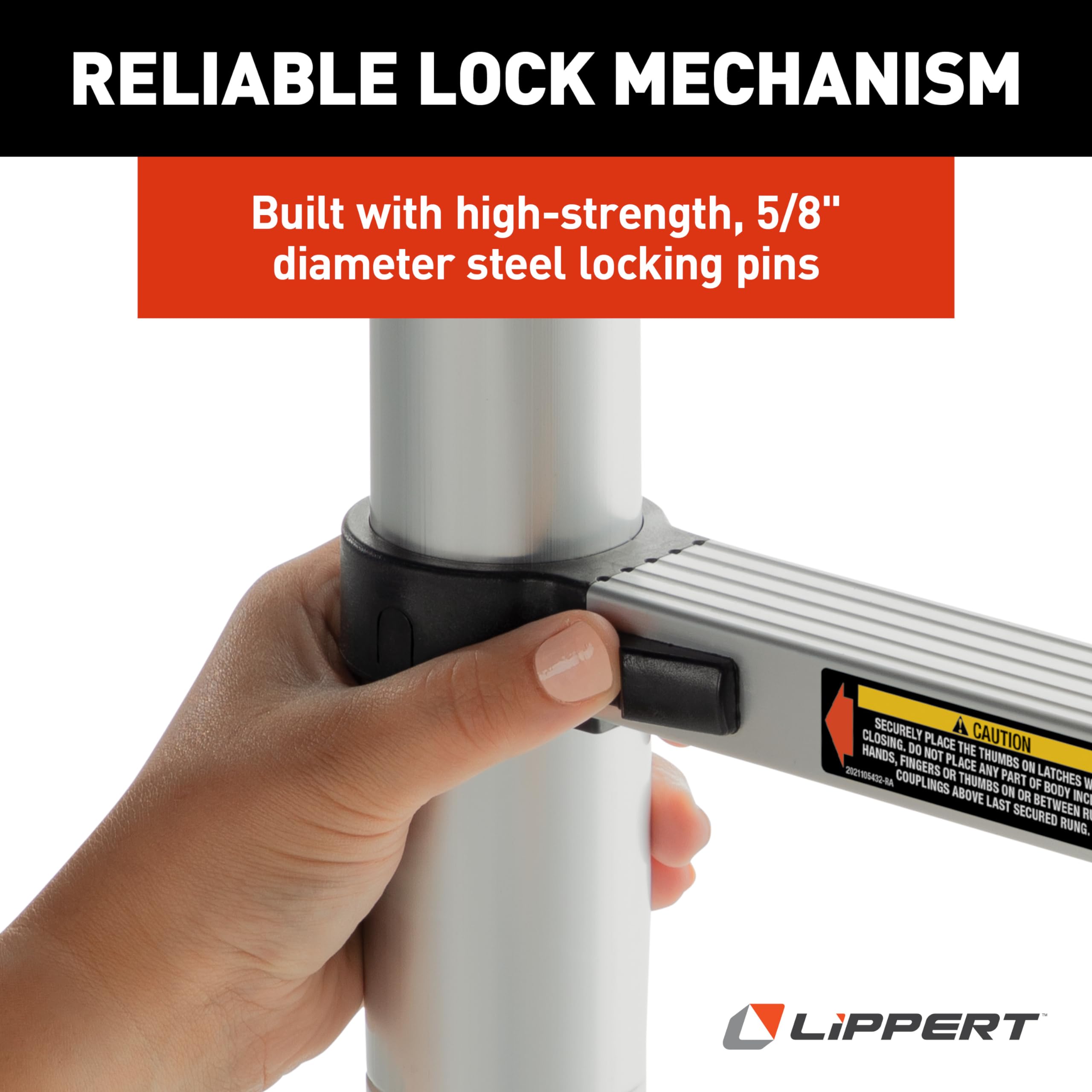 Lippert Portable On-The-Go Telescoping RV Ladder - 14.5' — Enhanced Stability and Safety - Retracts to 35.75" - Sturdy 330 lb. Capacity - Compatible with Lippert Ladder Receiver - 2021126697