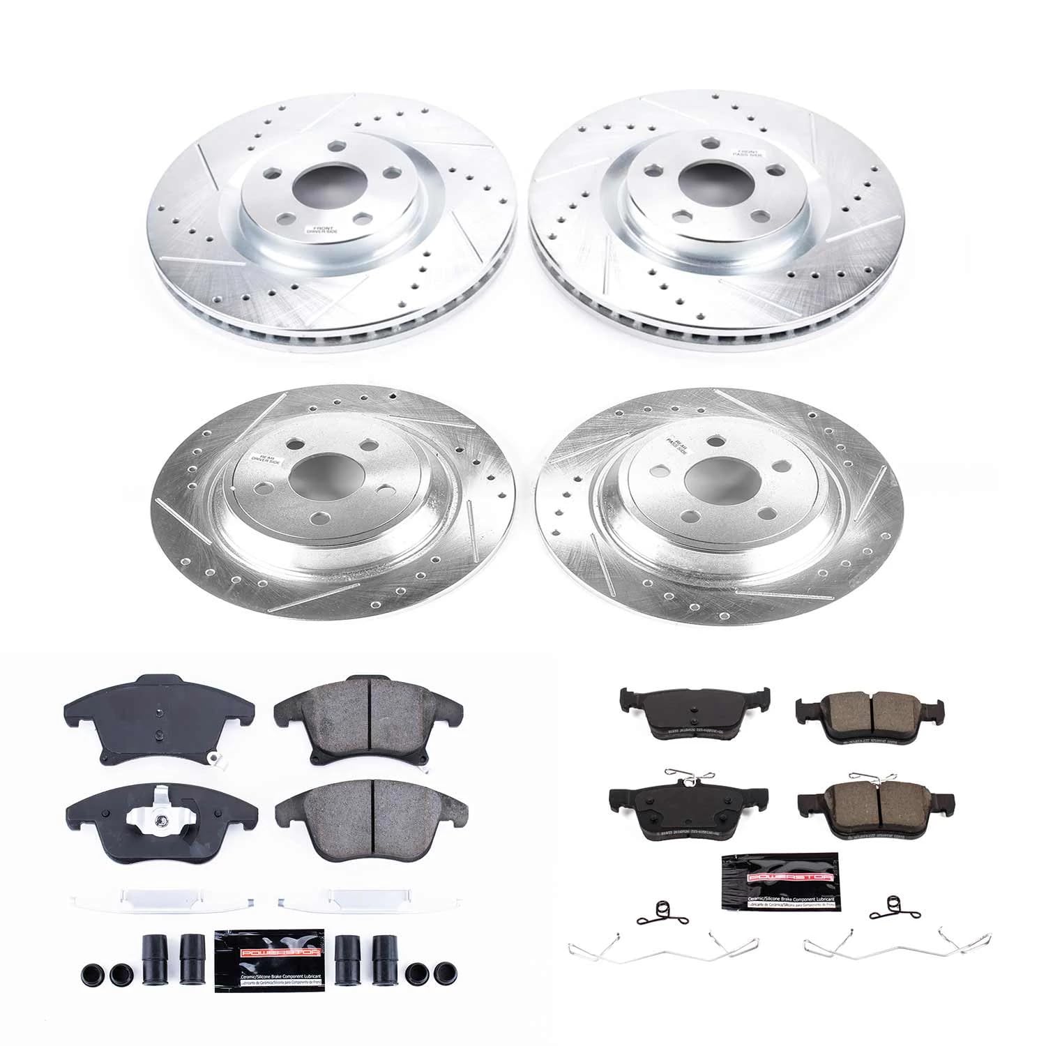 Power Stop K8541, Front and Rear Z23 Brake Kit-Drilled/Slotted Brake Rotors & Carbon Ceramic Brake Pads