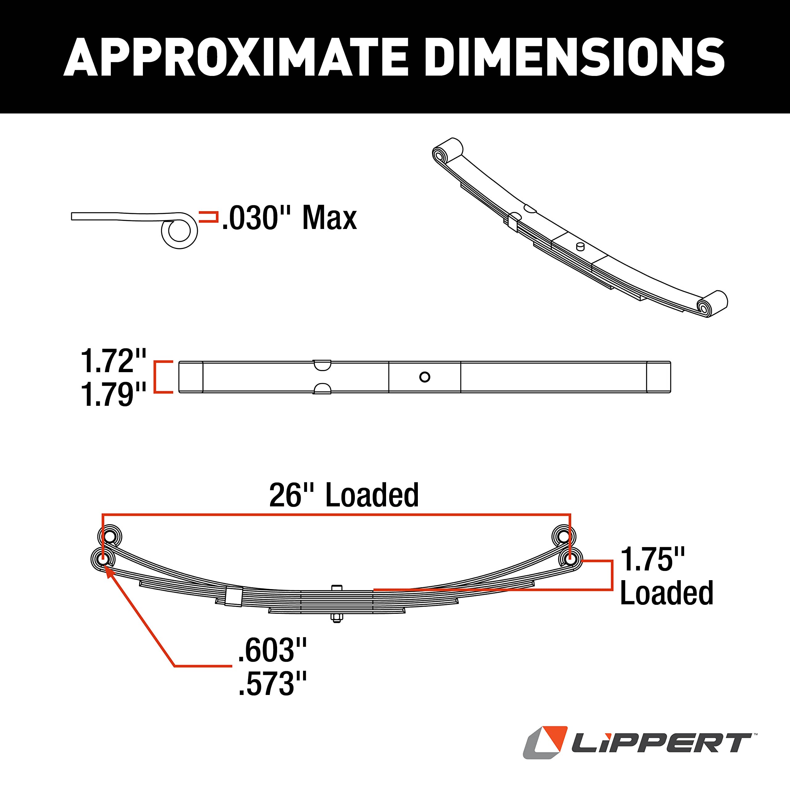 26" Lippert Replacement Double-Eye Leaf Spring for RV Trailer Suspension Systems with 1,750-lb. Weight Capacity - 124903