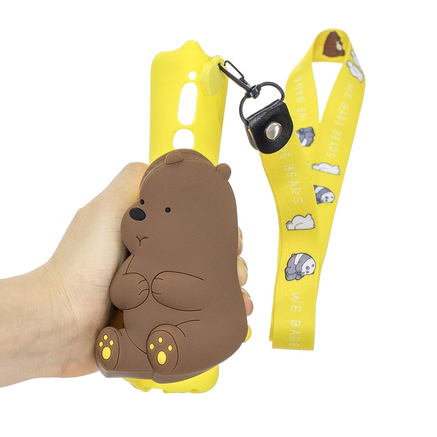 Artfeel Wallet Case with Zipper Pocket Compatible with Huawei Mate 10 Lite,Cute 3D Cartoon Animal Soft Silicone TPU Back Cover and Neck Lanyard Strap Protective Cover,Yellow Brown Bear