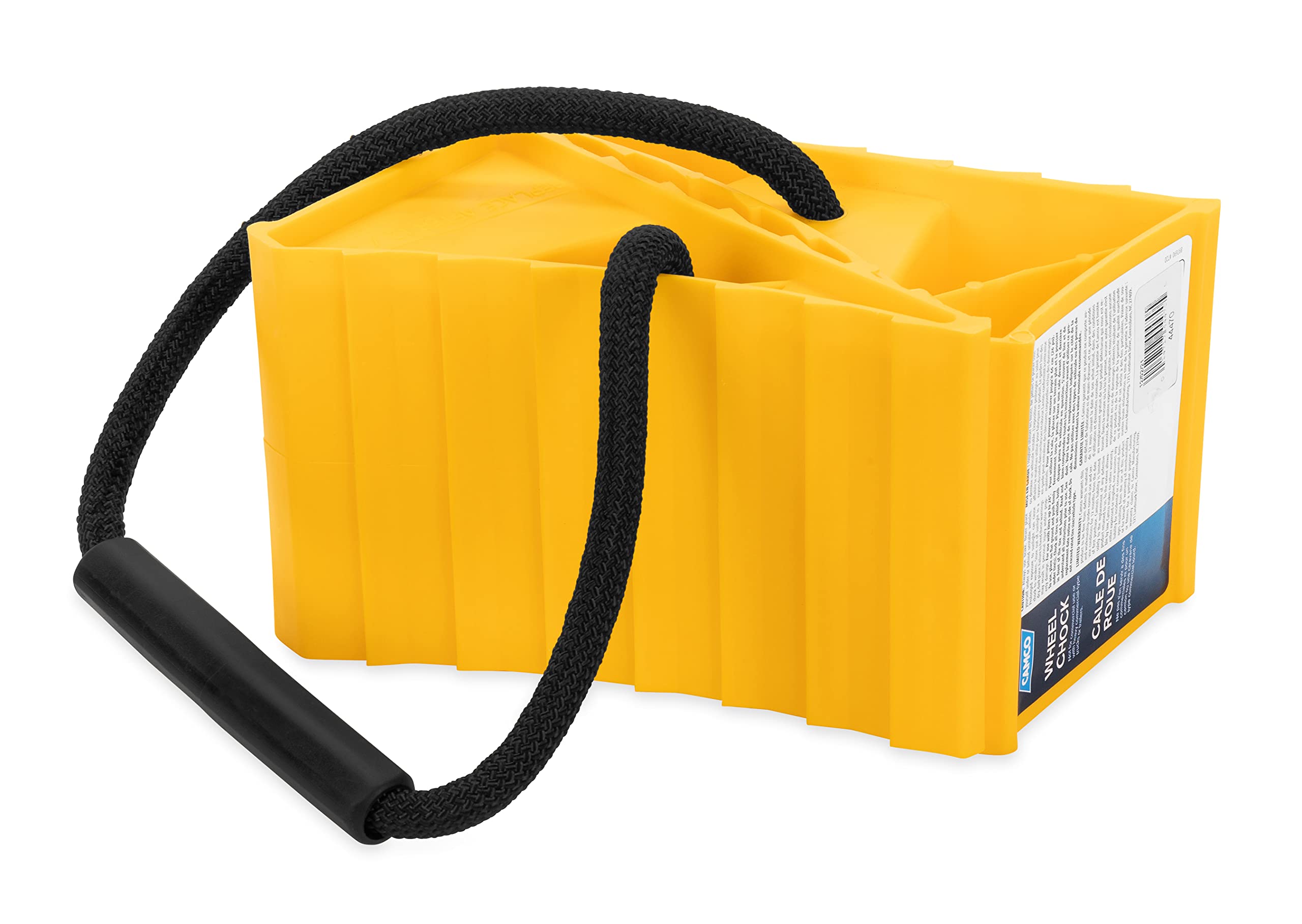 Dual Camco RV Wheel Chock w/Rope - Heavy Duty Trailer Wheel Chock Constructed of Durable Plastic w/UV inhibitors - Features Rope Handle for Easy Removal - Use w/Tires Up to 26-in – 44470