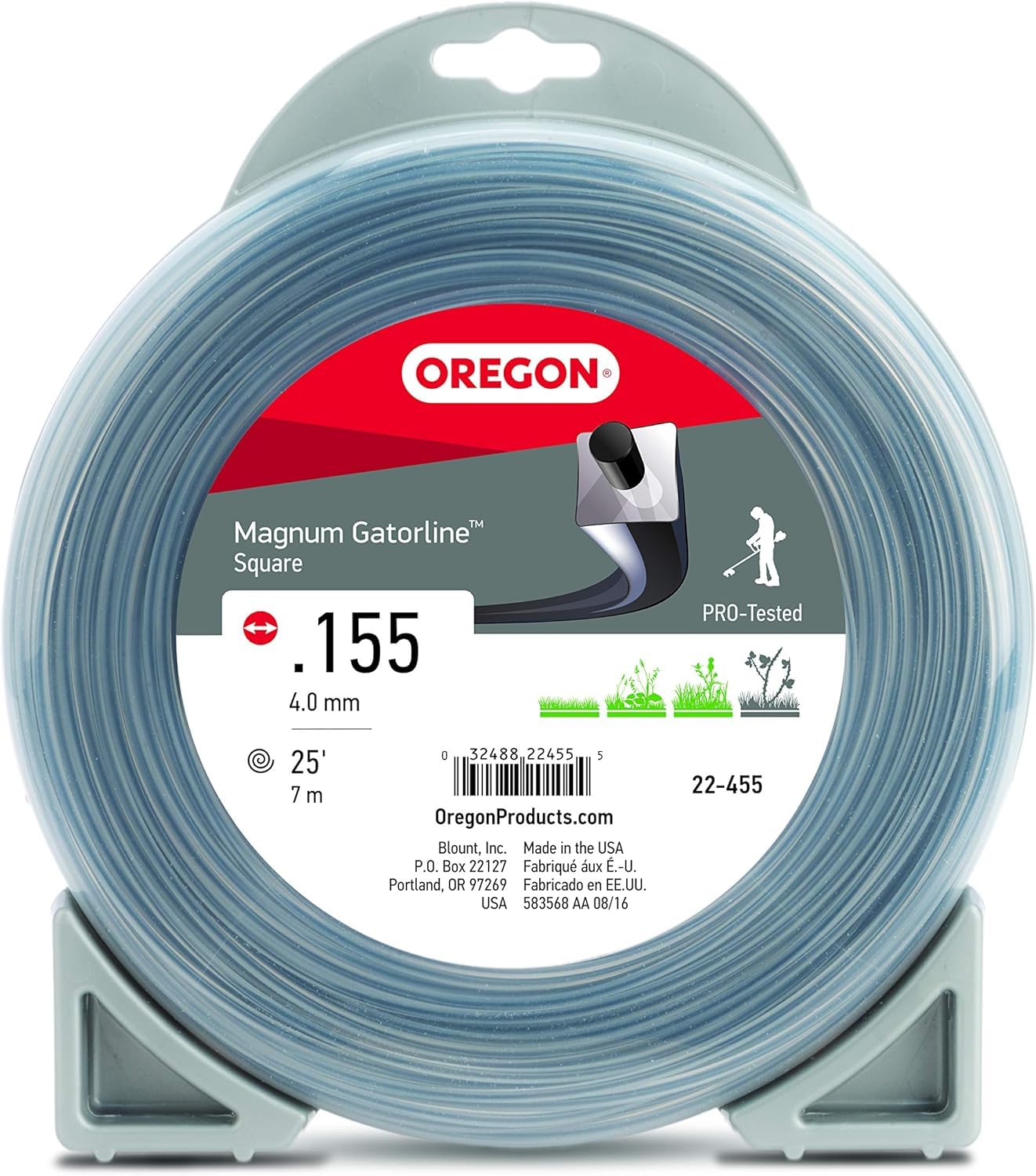 Oregon Heavy-Duty 22-455 Magnum Gatorline Square String Trimmer Line .155-Inch Diameter 1-Pound Donut, 25 ft, Gray