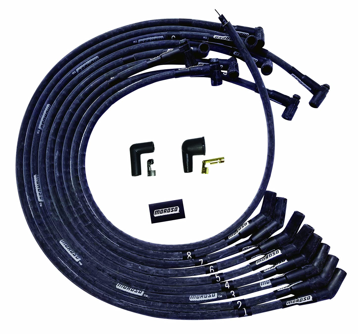 Moroso Ultra Series 51545 Black Sleeved Spark Plug Wires, Big Block Chevy, 135 Degree Plug Ends and HEI