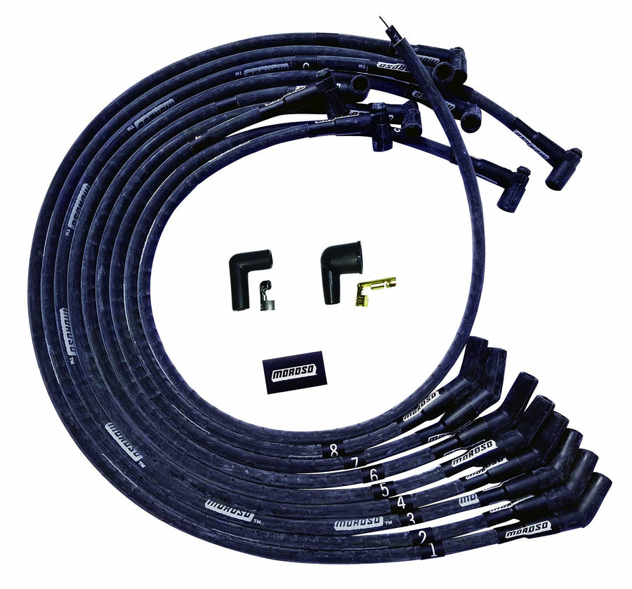 Moroso Ultra Series 51545 Black Sleeved Spark Plug Wires, Big Block Chevy, 135 Degree Plug Ends and HEI