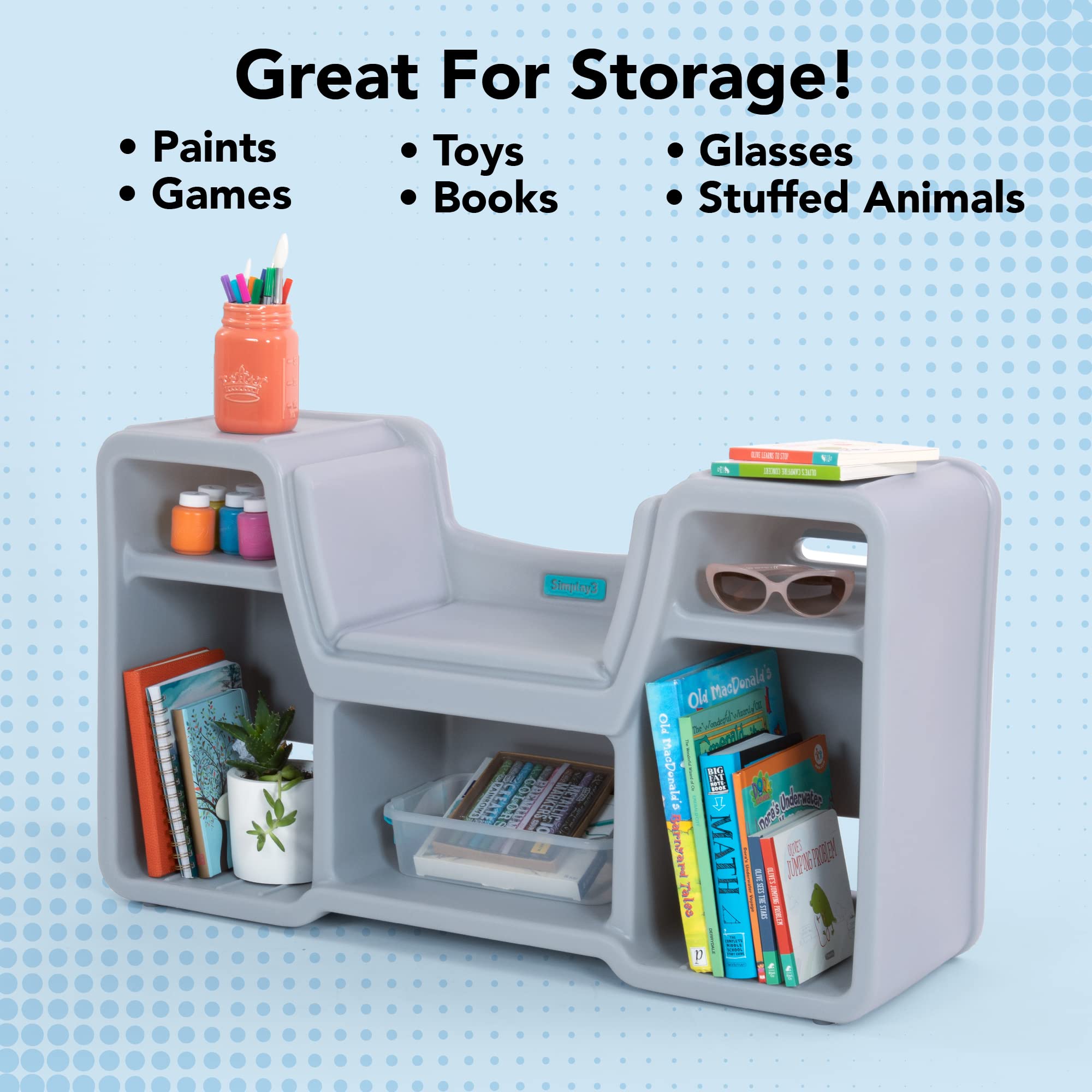 Cozy Cubby Book Nook Simplay3, Kids Bookshelf and Storage with Built-in Reading Seat, Fully Assembled, Made in USA