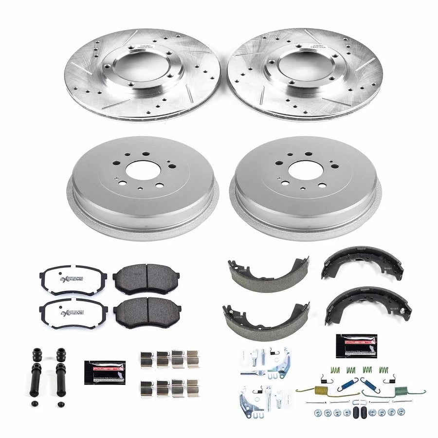 Power Stop K15039DK-36 Z36 Truck & Tow Front and Rear Brake Kit, Carbon Fiber Ceramic Brake Pads and Drilled/Slotted Brake Drums For Toyota Tacoma 1995-2004 [Model Specific]