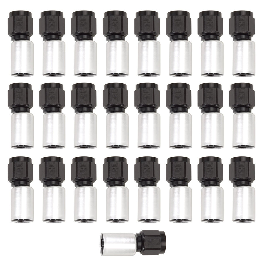 Hose End #10 Edelbrock Crimp On Straight Blk & Clr (Bulk Pkg Of 25)