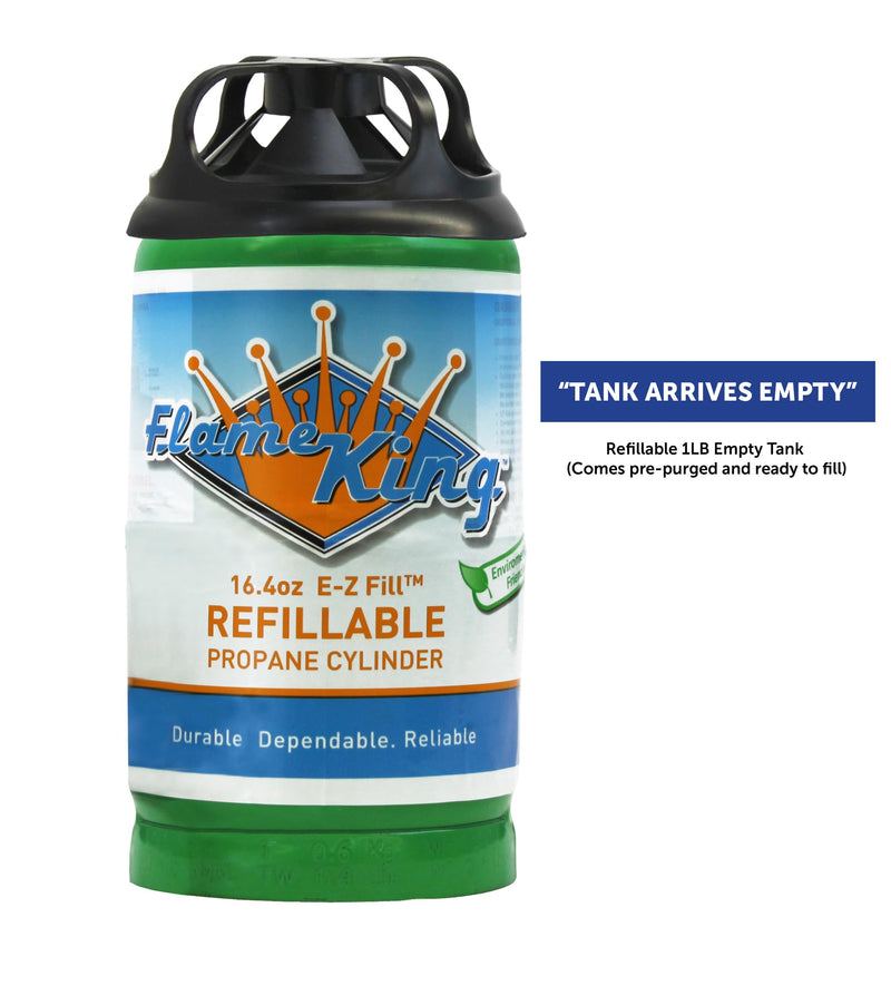 1LB Flame King Refillable Empty Propane Cylinder Tank - Reusable - Safe and Legal Refill Option - DOT Compliant - 16.4 oz, Green