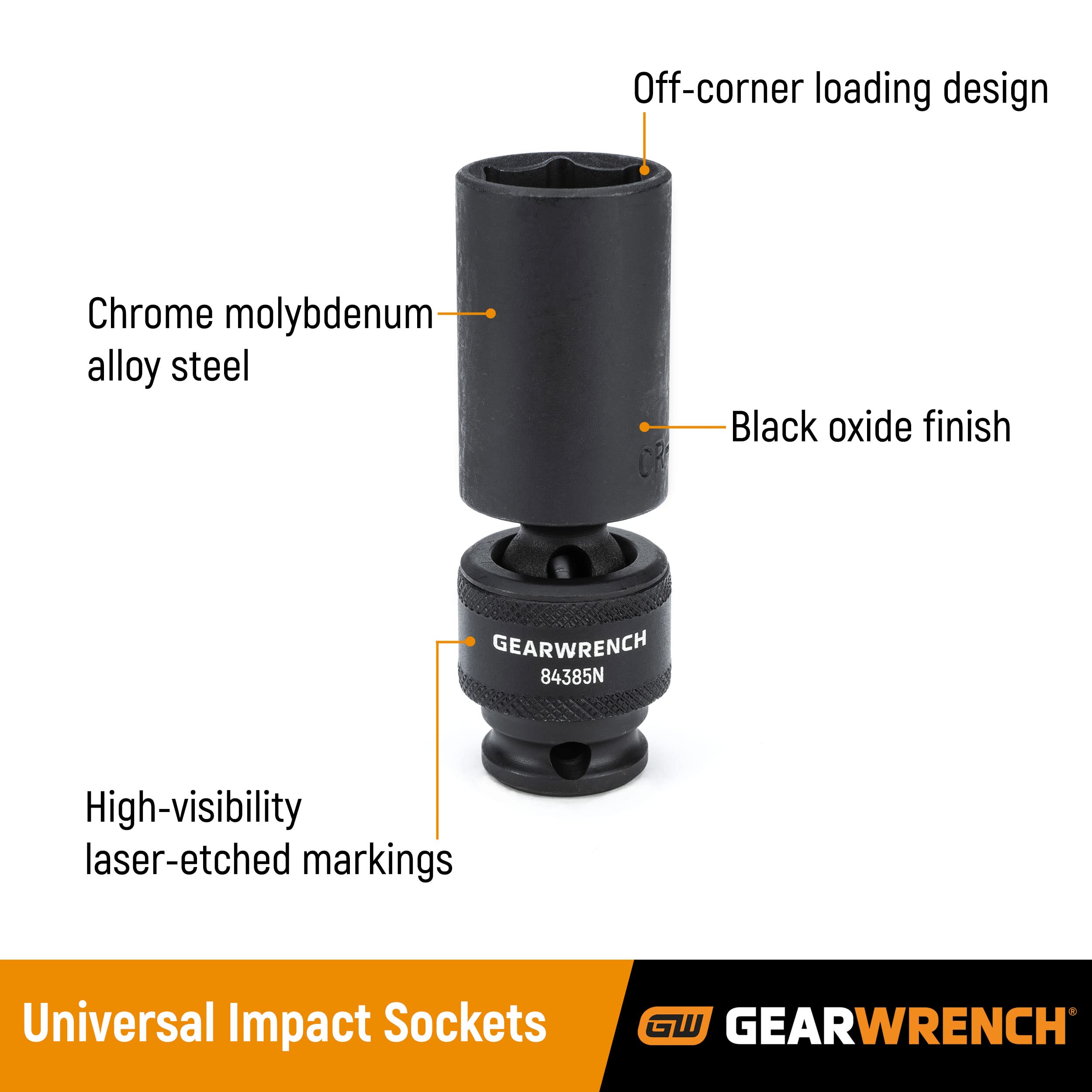 7 Pc. GEARWRENCH 3/8" Drive 6 Pt. Deep Universal Impact SAE Socket Set - 84923N