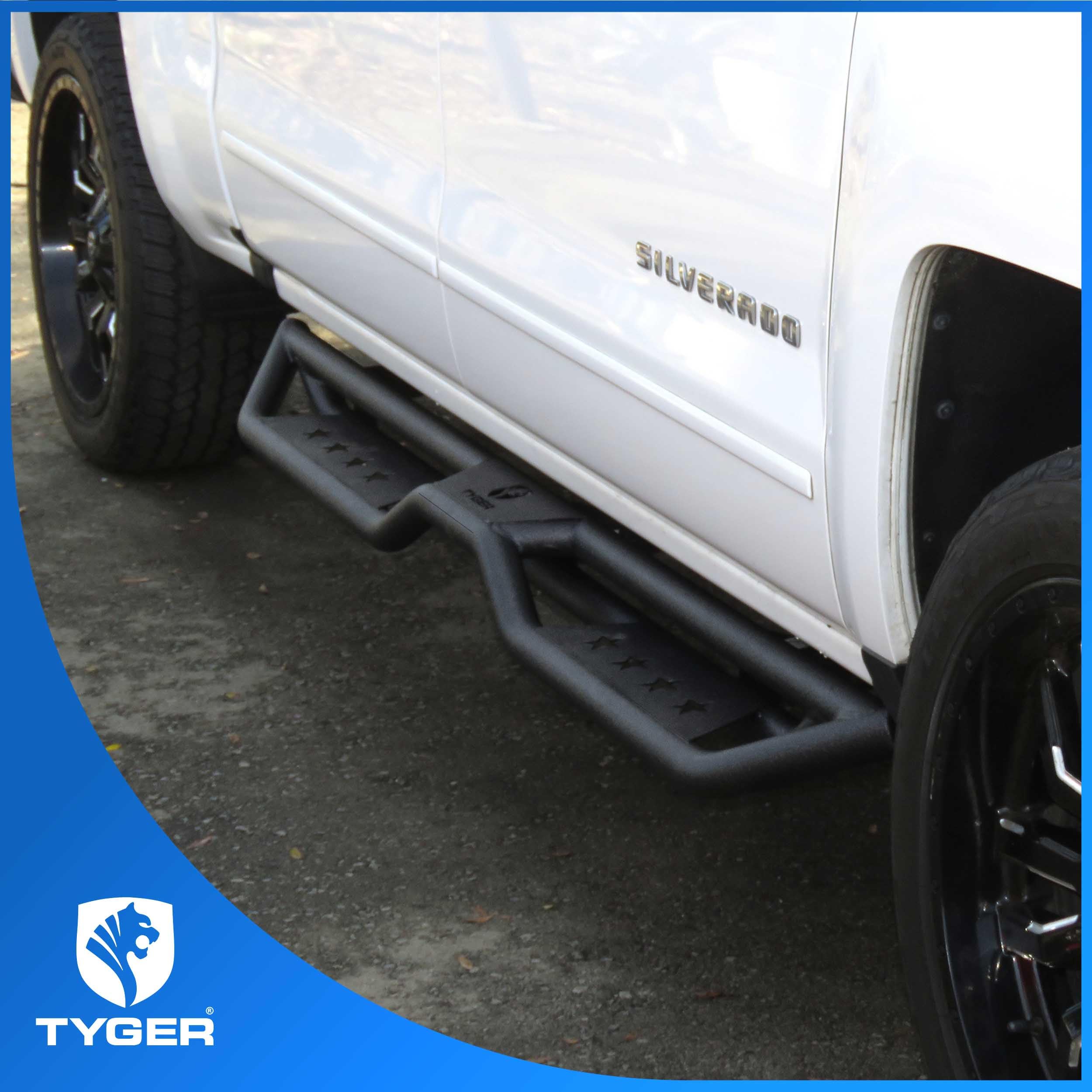Tyger Auto Star Strider Compatible with 2007-2018 Chevy Silverado GMC Sierra 1500; 2007-2019 2500 3500HD; LD/Limited 2019 | Crew Cab | TG-SR2C74988 | Side Step Rails Nerf Bars Running Boards