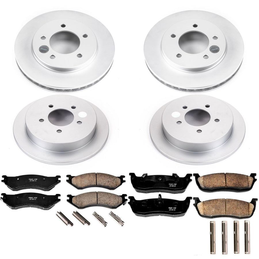 Power Stop CRK5461 Brake Rotor Coated and Ceramic Brake Pads- Front & Rear For Ford Expedition 2000-2002, Lincoln Navigator 2000-2002 [Model Specific]