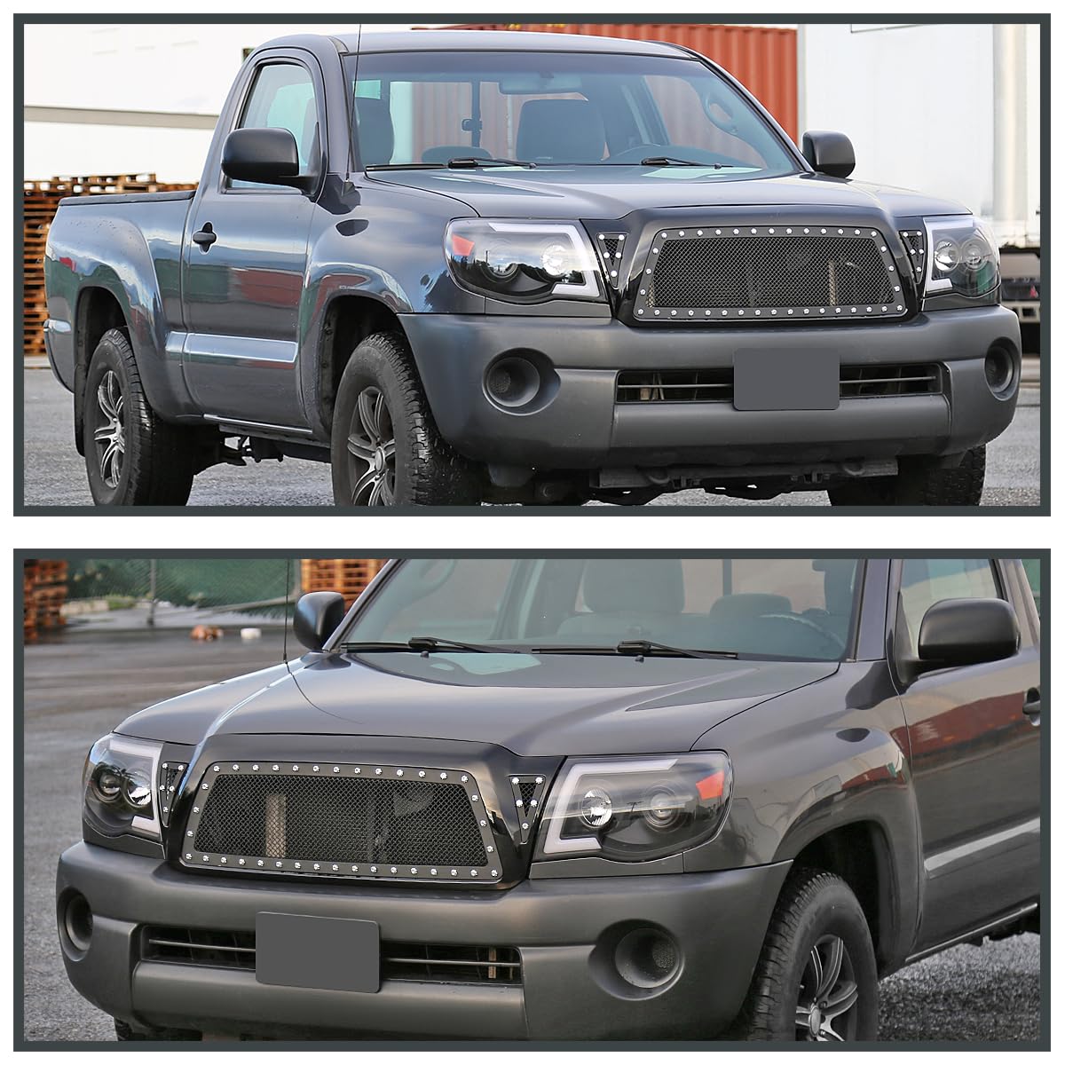 Glossy Black ABS Rivet Mesh Style Front Hood Grille Spec-D Tuning Compatible with 2005-2011 Toyota Tacoma