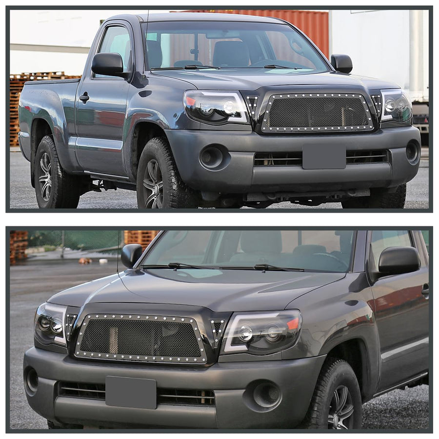 Glossy Black ABS Rivet Mesh Style Front Hood Grille Spec-D Tuning Compatible with 2005-2011 Toyota Tacoma