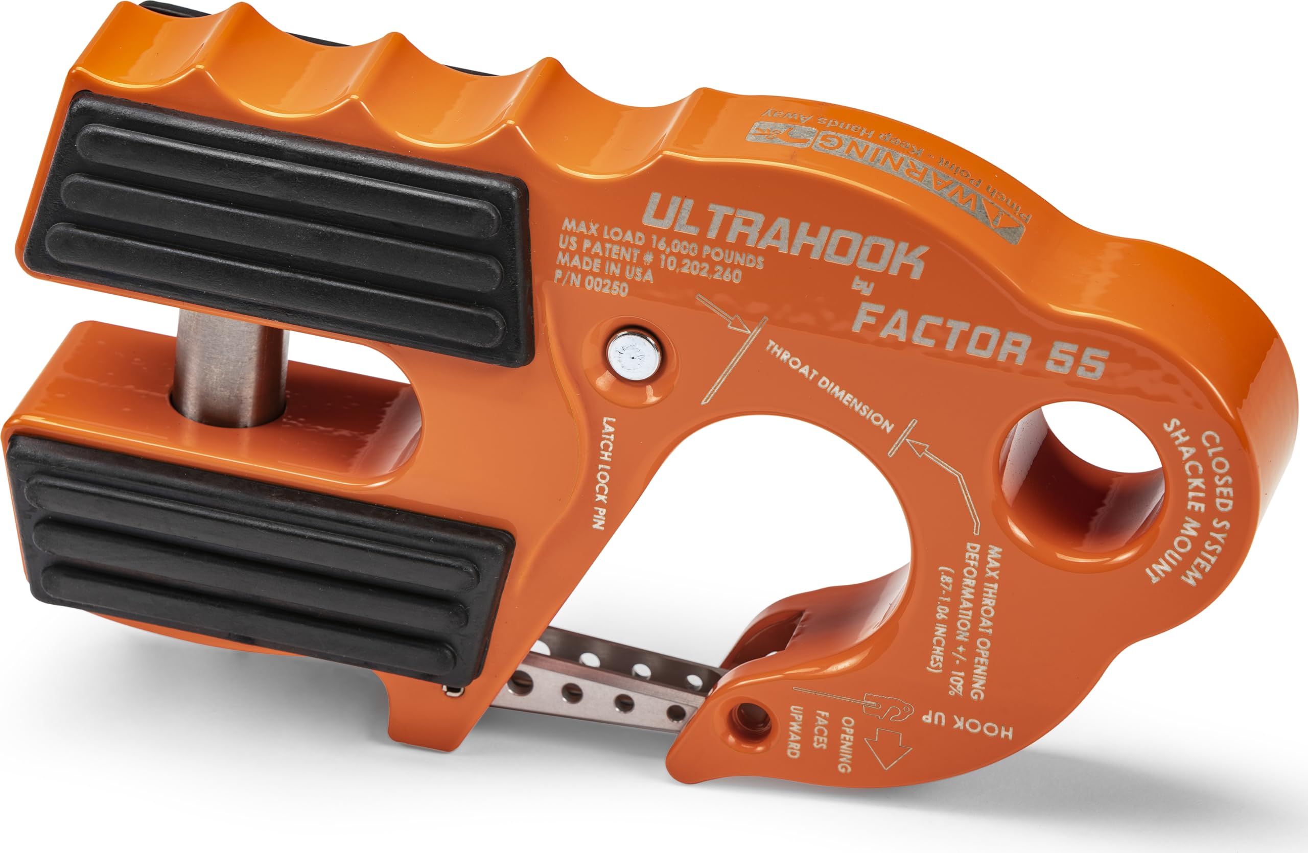 Factor 55 Closed System Shackle Pin Mount Ultrahook, Designed for Steel Cables and Synthetic Ropes - Orange